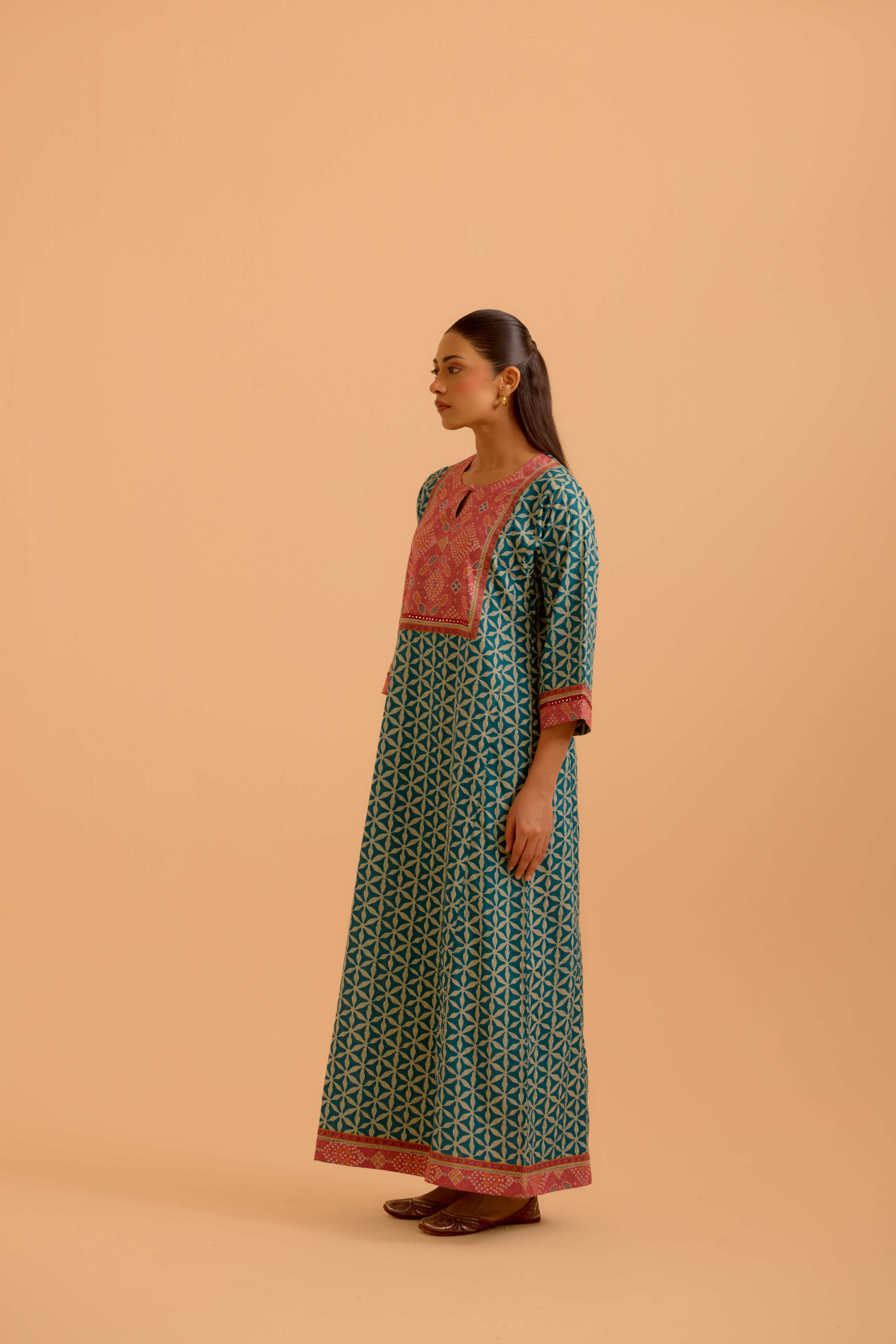 Rozana Teal Blue Pink Caftan
