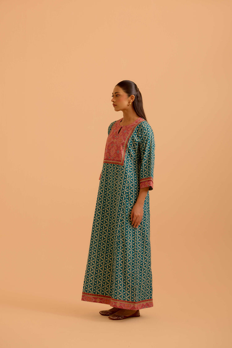 Rozana Teal Blue Pink Caftan