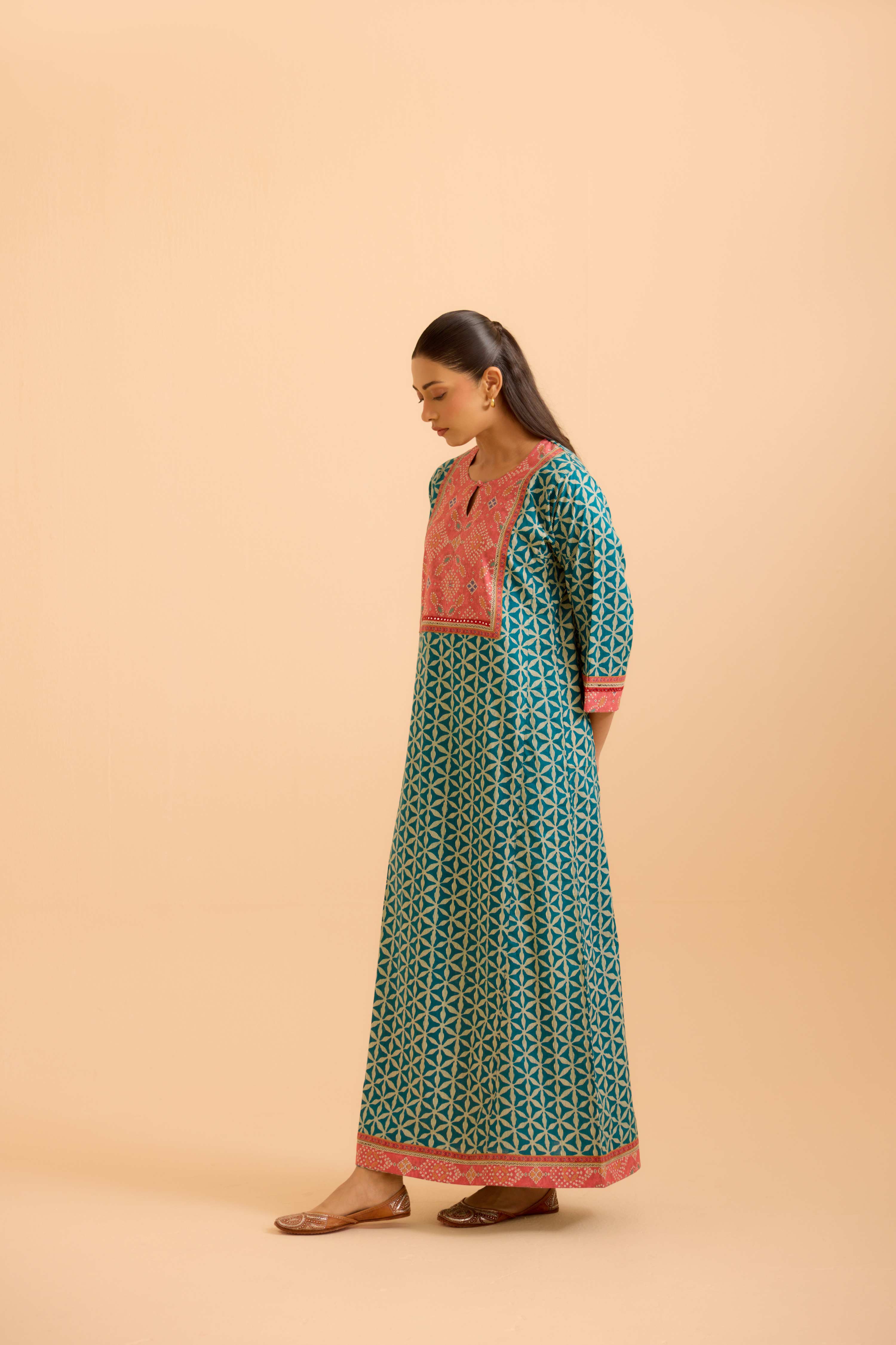 Rozana Teal Blue Pink Caftan