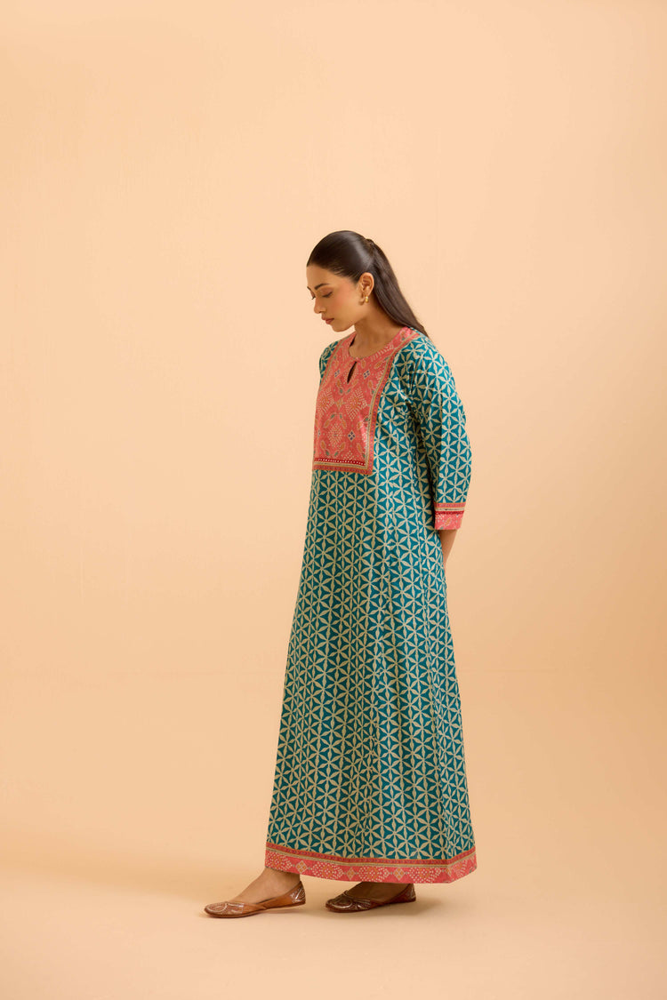 Rozana Teal Blue Pink Caftan