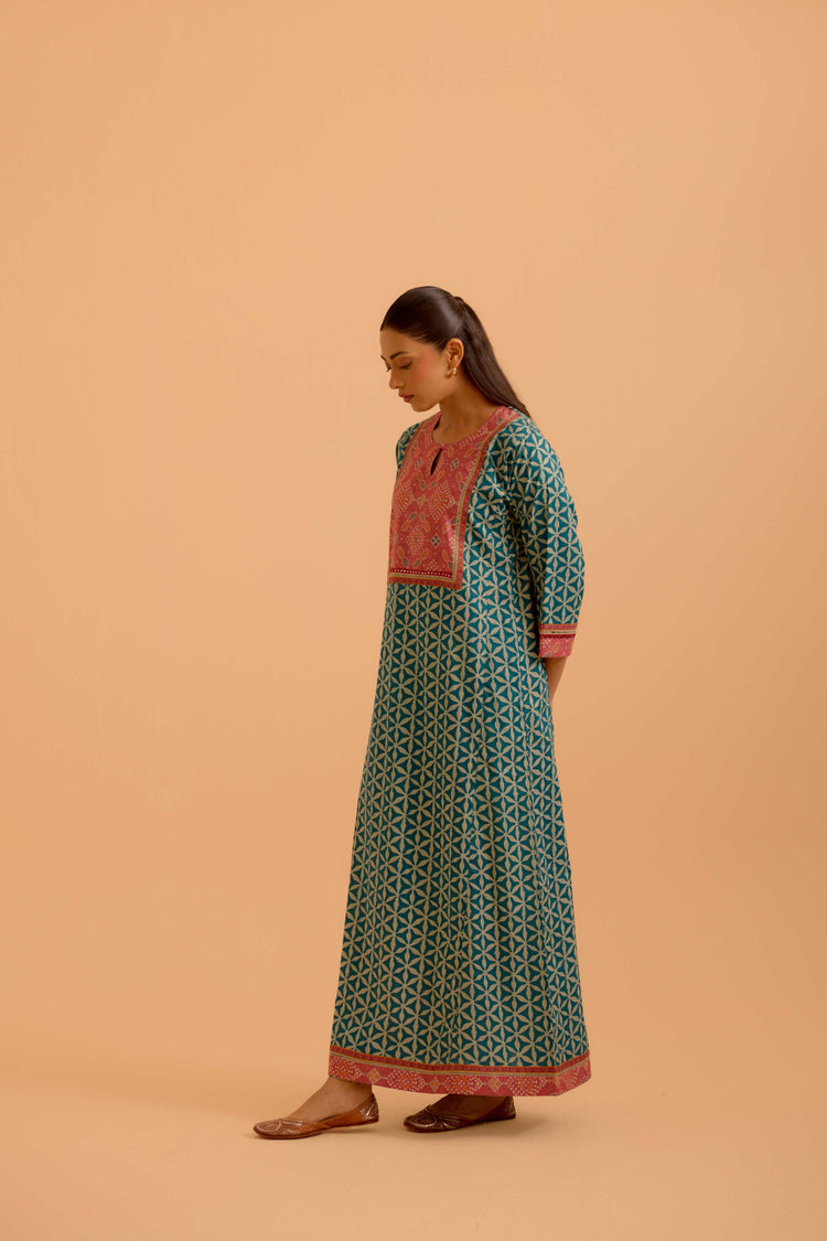 Rozana Teal Blue Pink Caftan