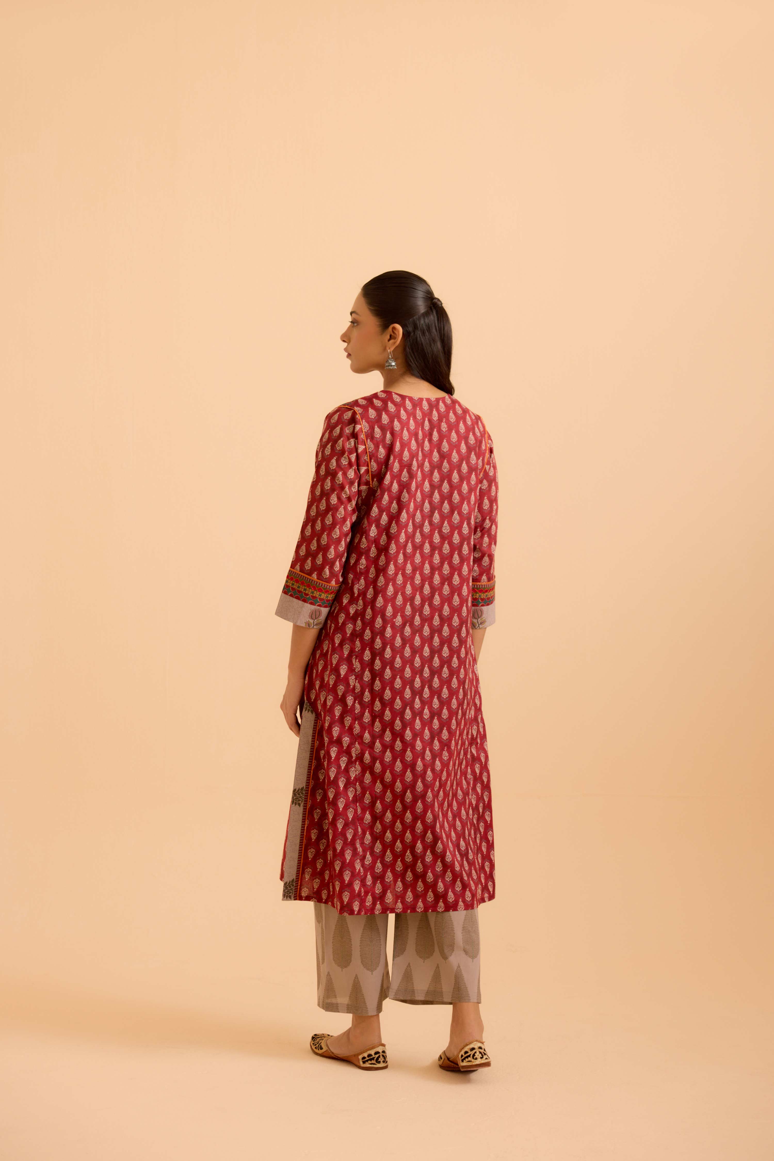 Adya Printed Kurta Set Maroon (Set Of 3)