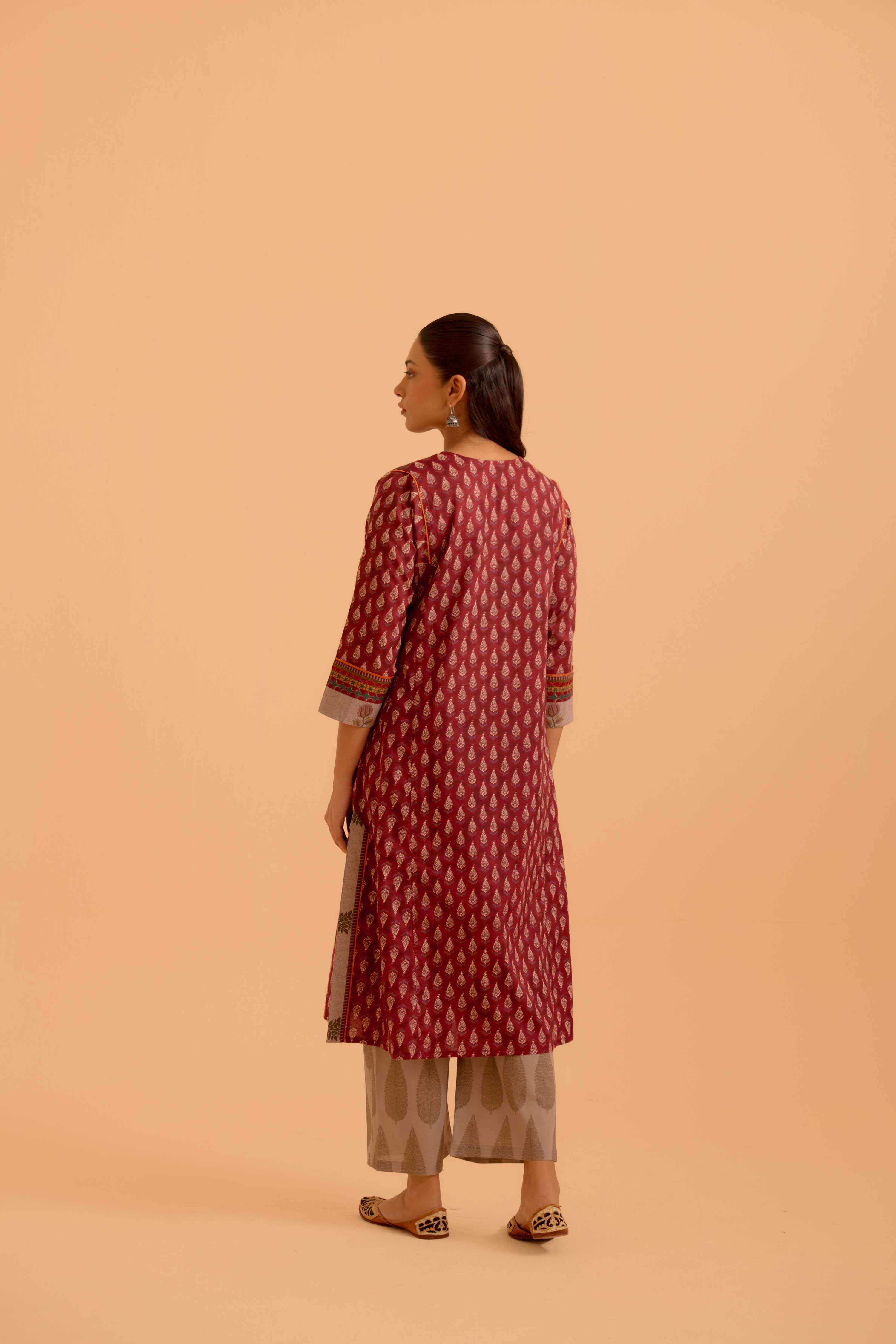 Adya Printed Kurta Set Maroon (Set Of 3)
