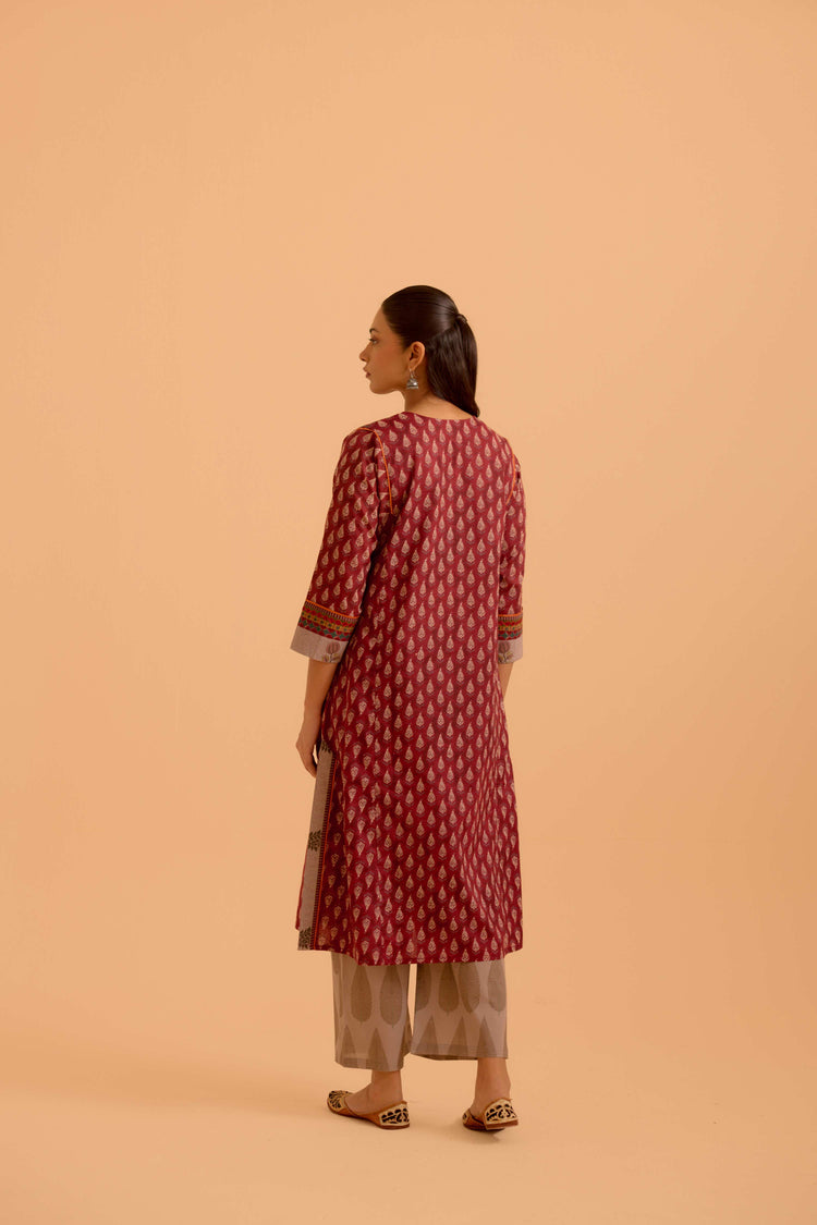 Adya Printed Kurta Set Maroon (Set Of 3)