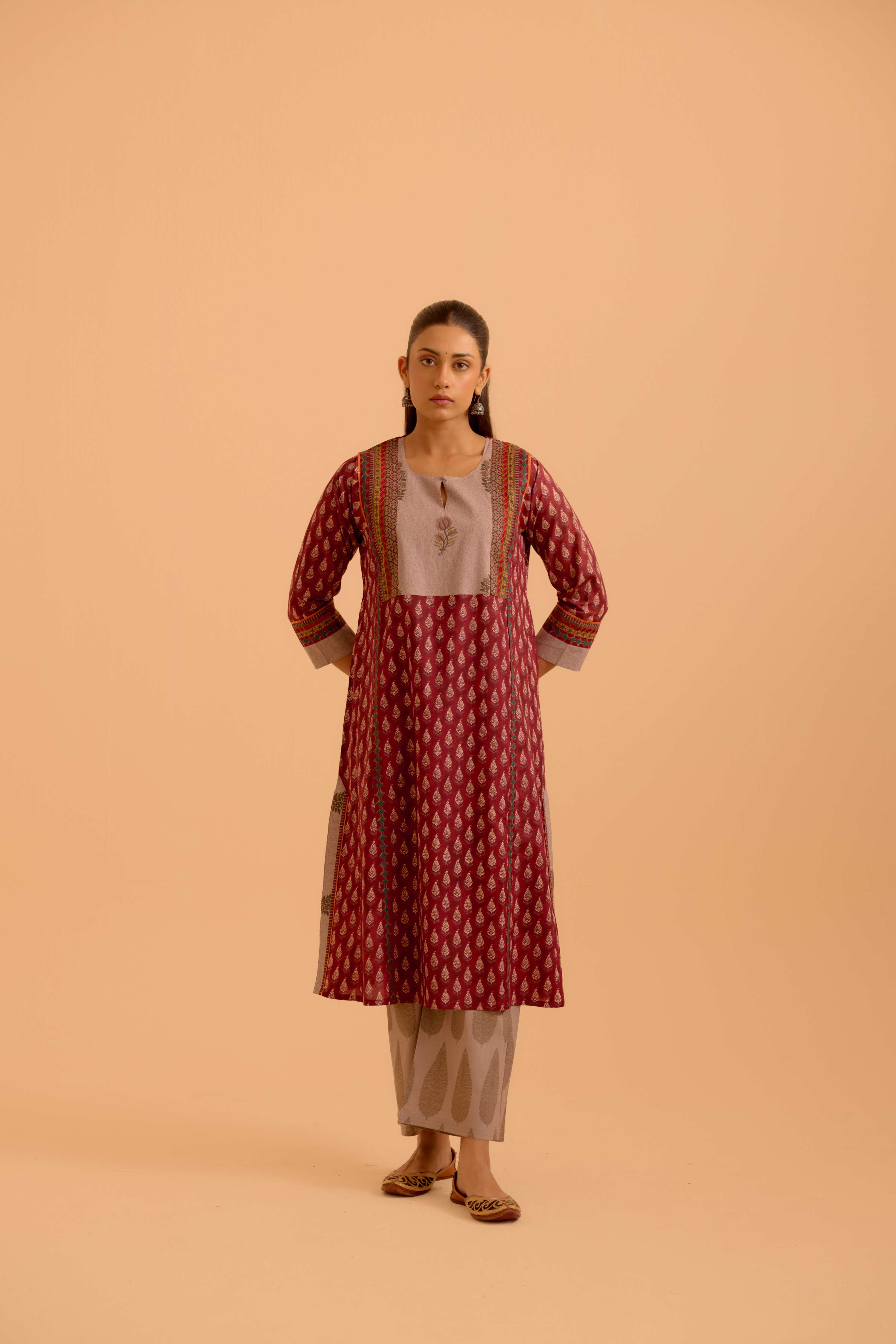 Adya Printed Kurta Set Maroon (Set Of 3)