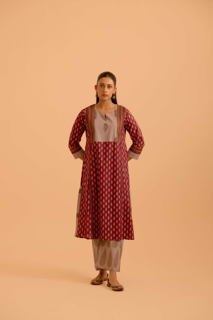 Adya Printed Kurta Set Maroon (Set Of 3)
