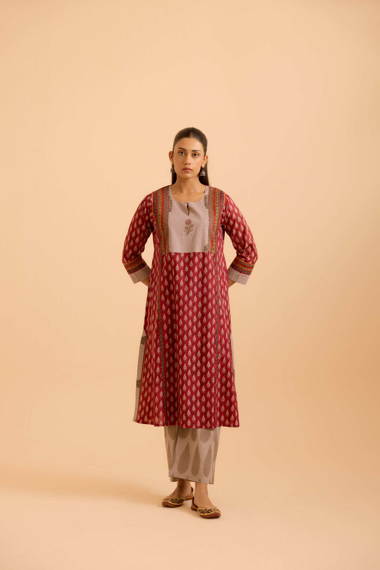 Adya Printed Kurta Set Maroon (Set Of 3)