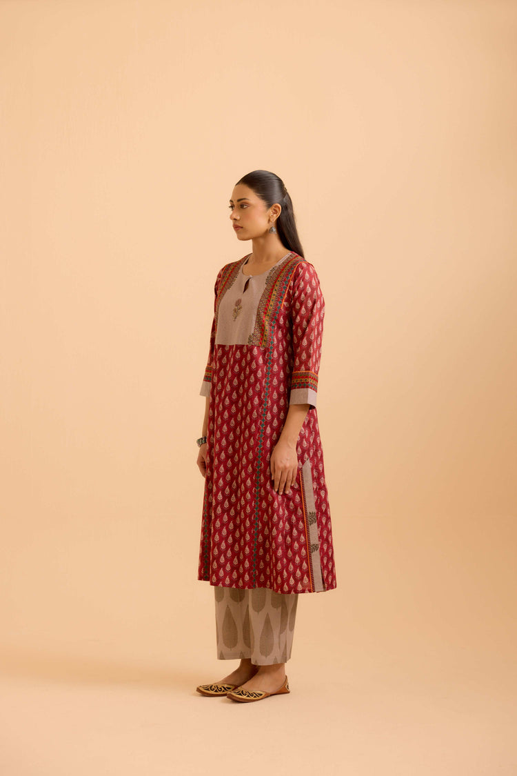 Adya Printed Kurta Set Maroon (Set Of 3)