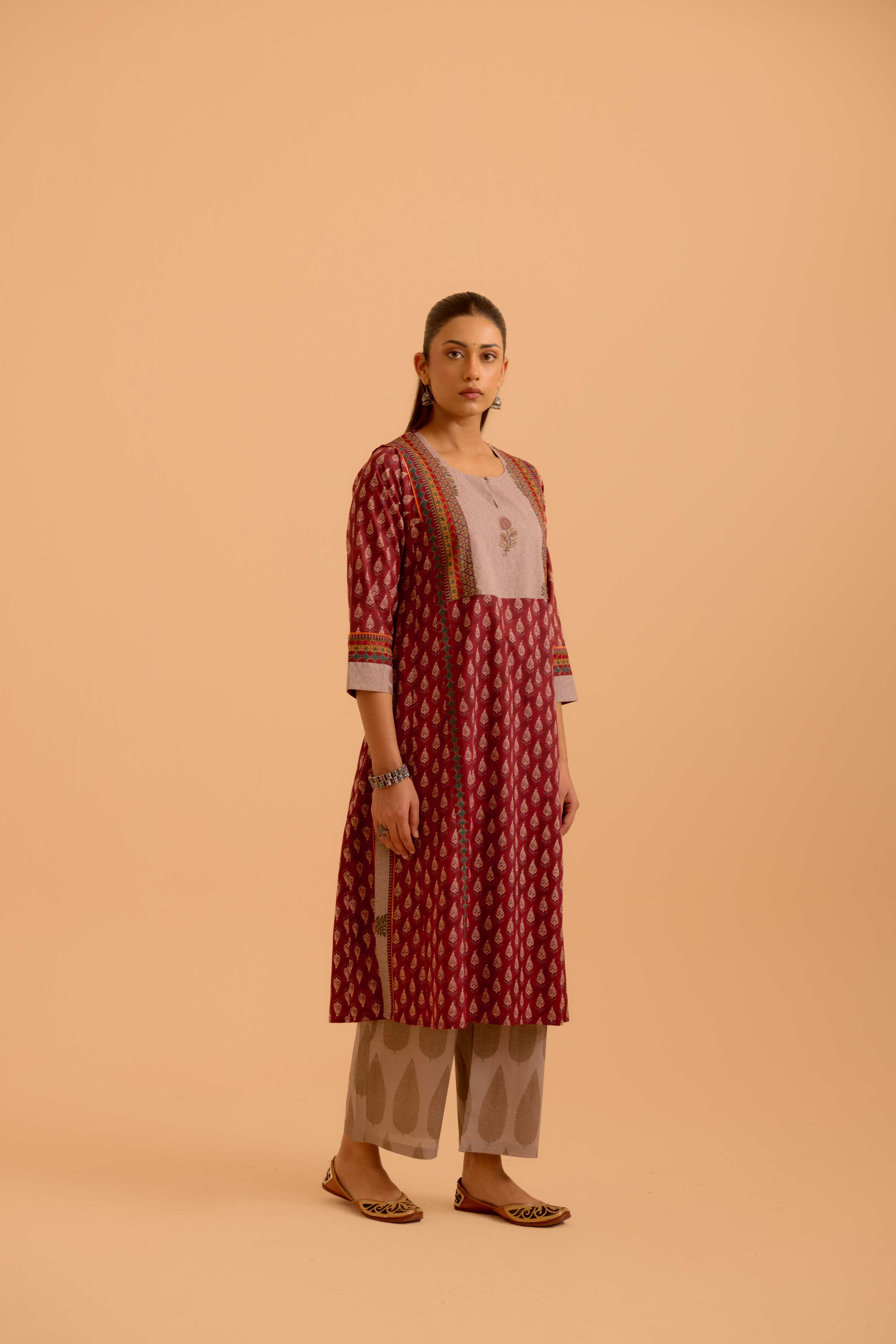 Adya Printed Kurta Set Maroon (Set Of 3)