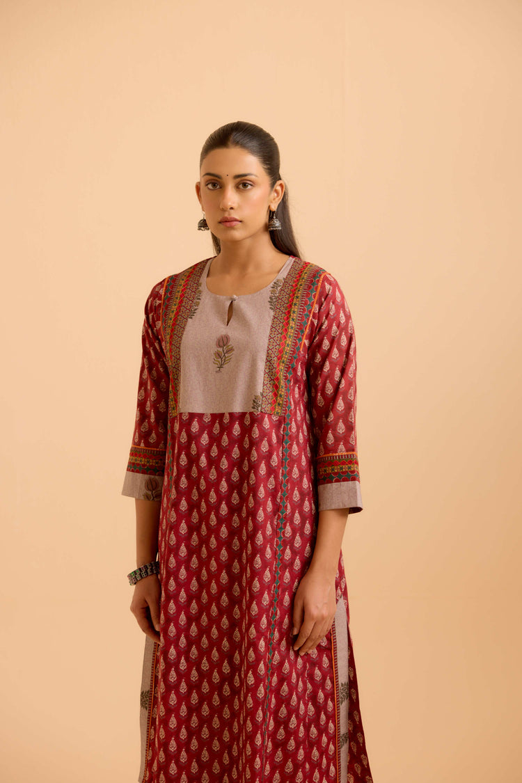 Adya Printed Kurta Set Maroon (Set Of 3)