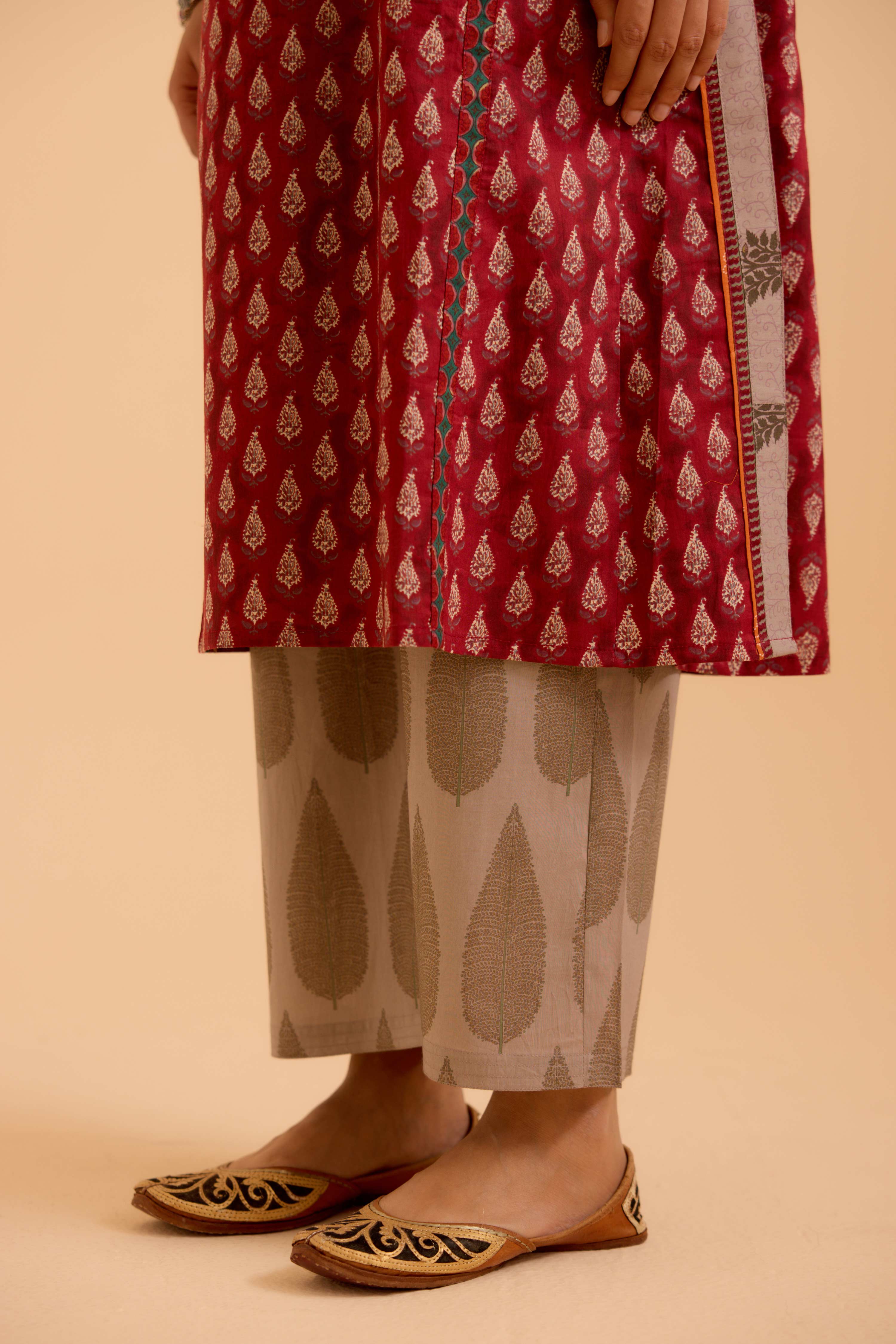 Adya Printed Kurta Set Maroon (Set Of 3)