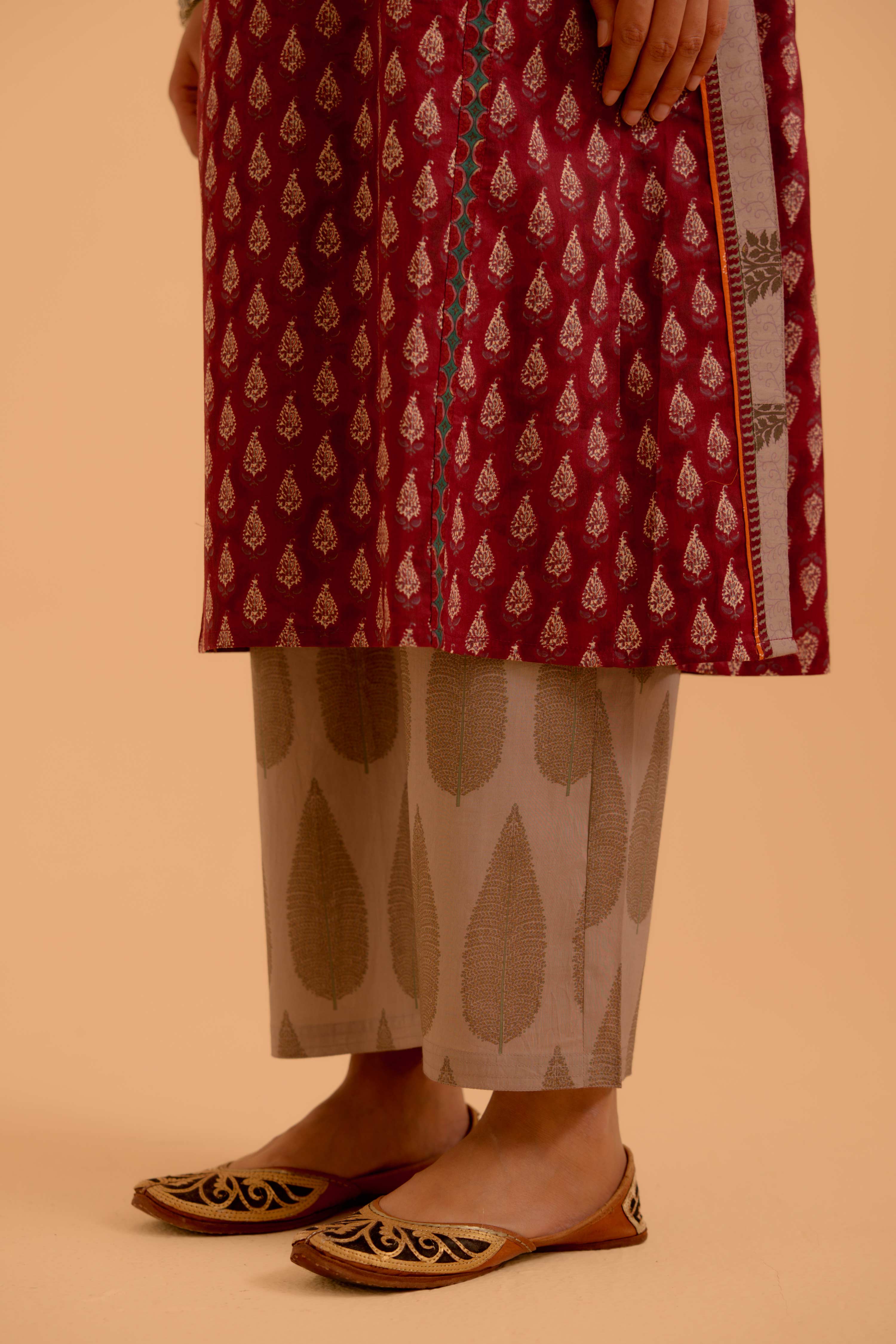 Adya Printed Kurta Set Maroon (Set Of 3)