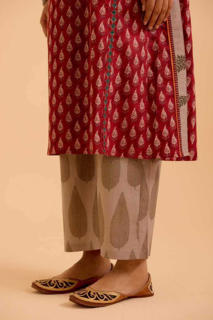 Adya Printed Kurta Set Maroon (Set Of 3)