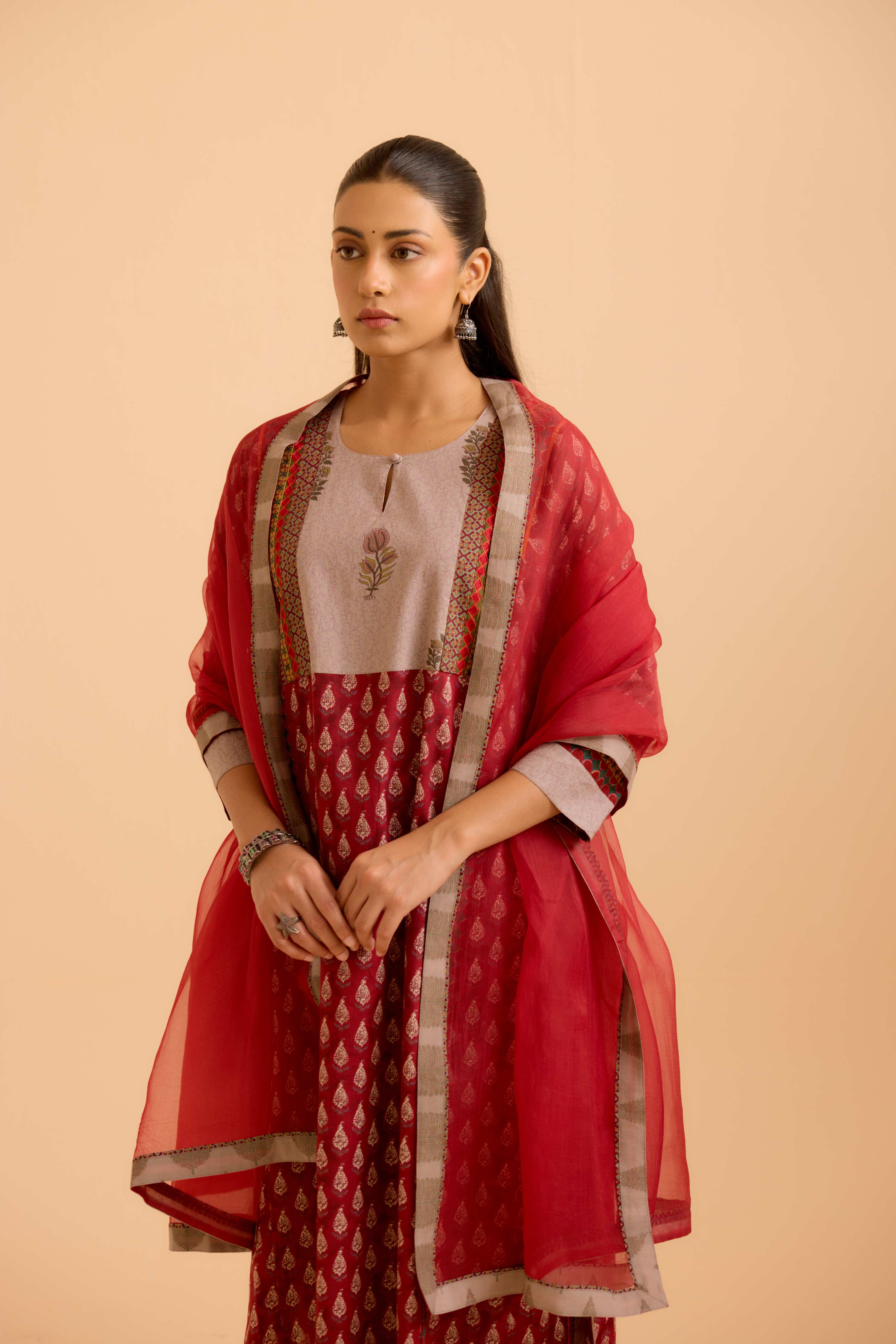Adya Printed Kurta Set Maroon (Set Of 3)
