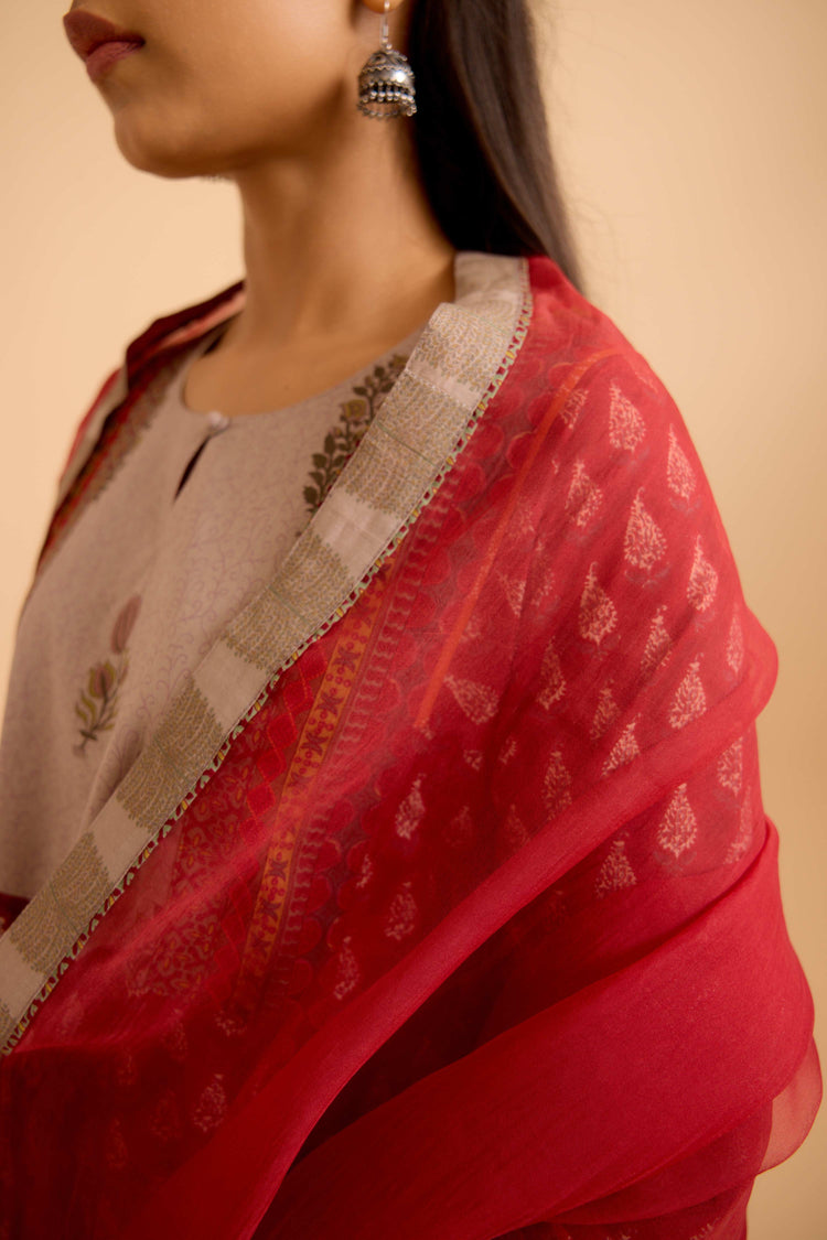 Adya Printed Kurta Set Maroon (Set Of 3)