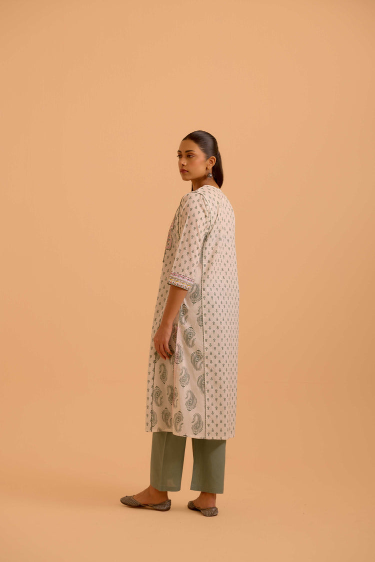 Dienne Cotton Printed Kurta White