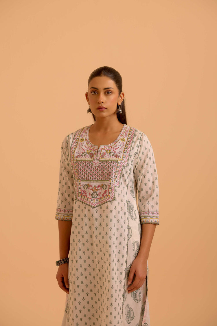 Dienne Cotton Printed Kurta White