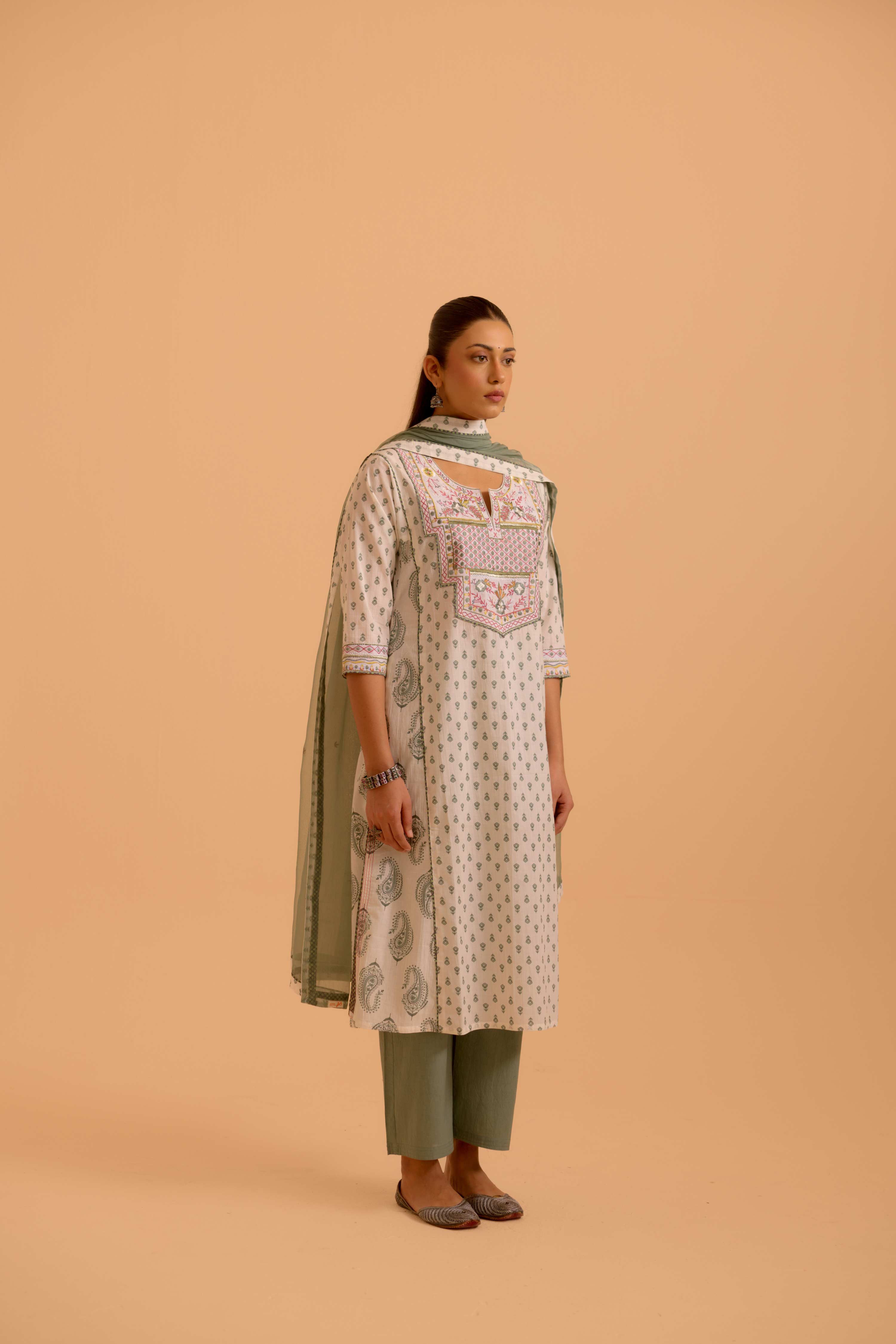 Dienne Cotton Printed Kurta White
