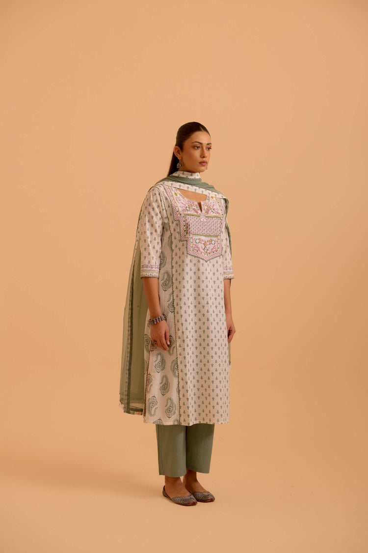 Dienne Cotton Printed Kurta White