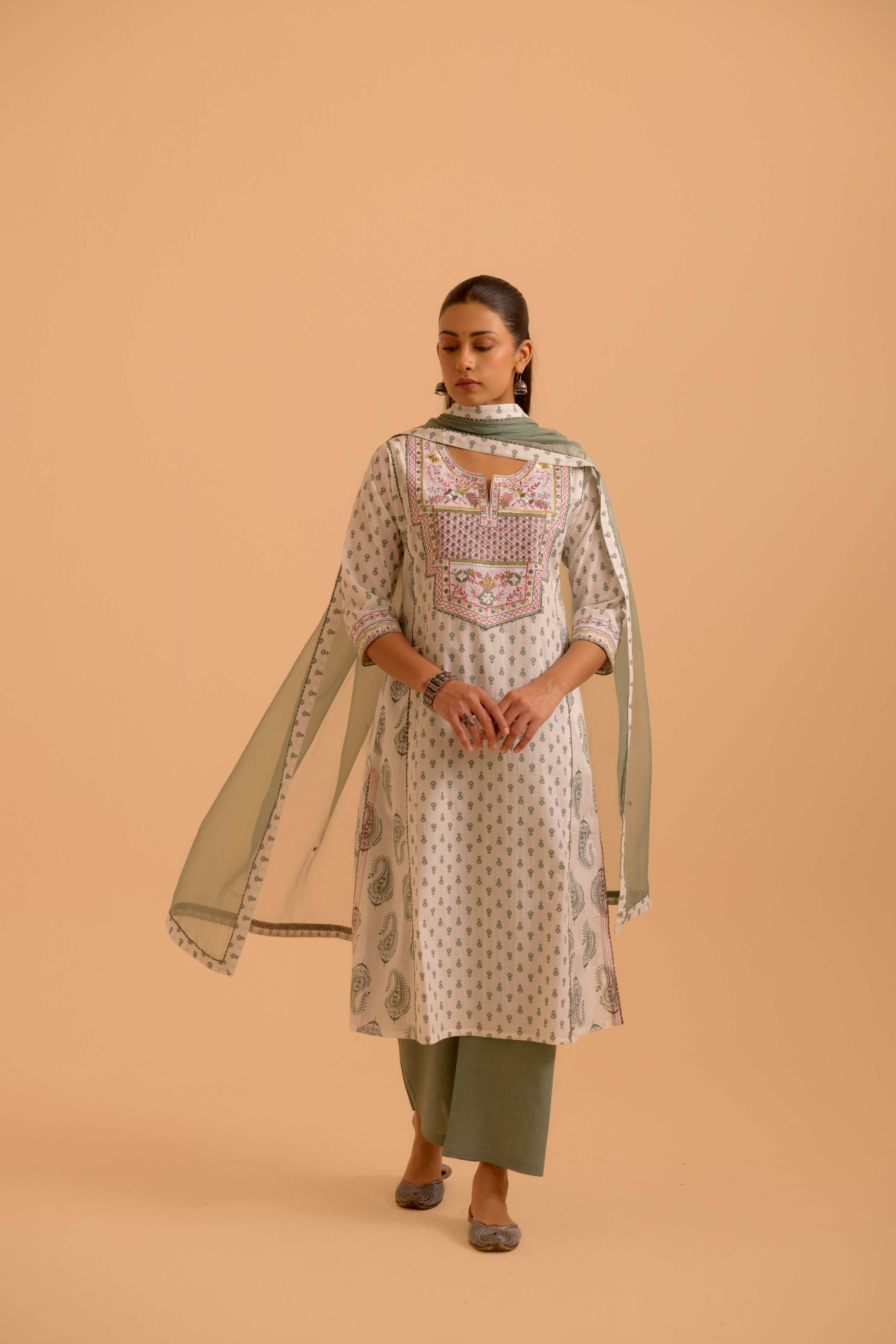 Dienne Cotton Printed Kurta White
