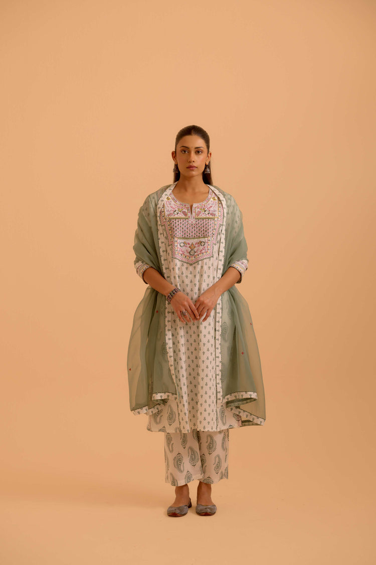 Dienne Cotton Printed Kurta White