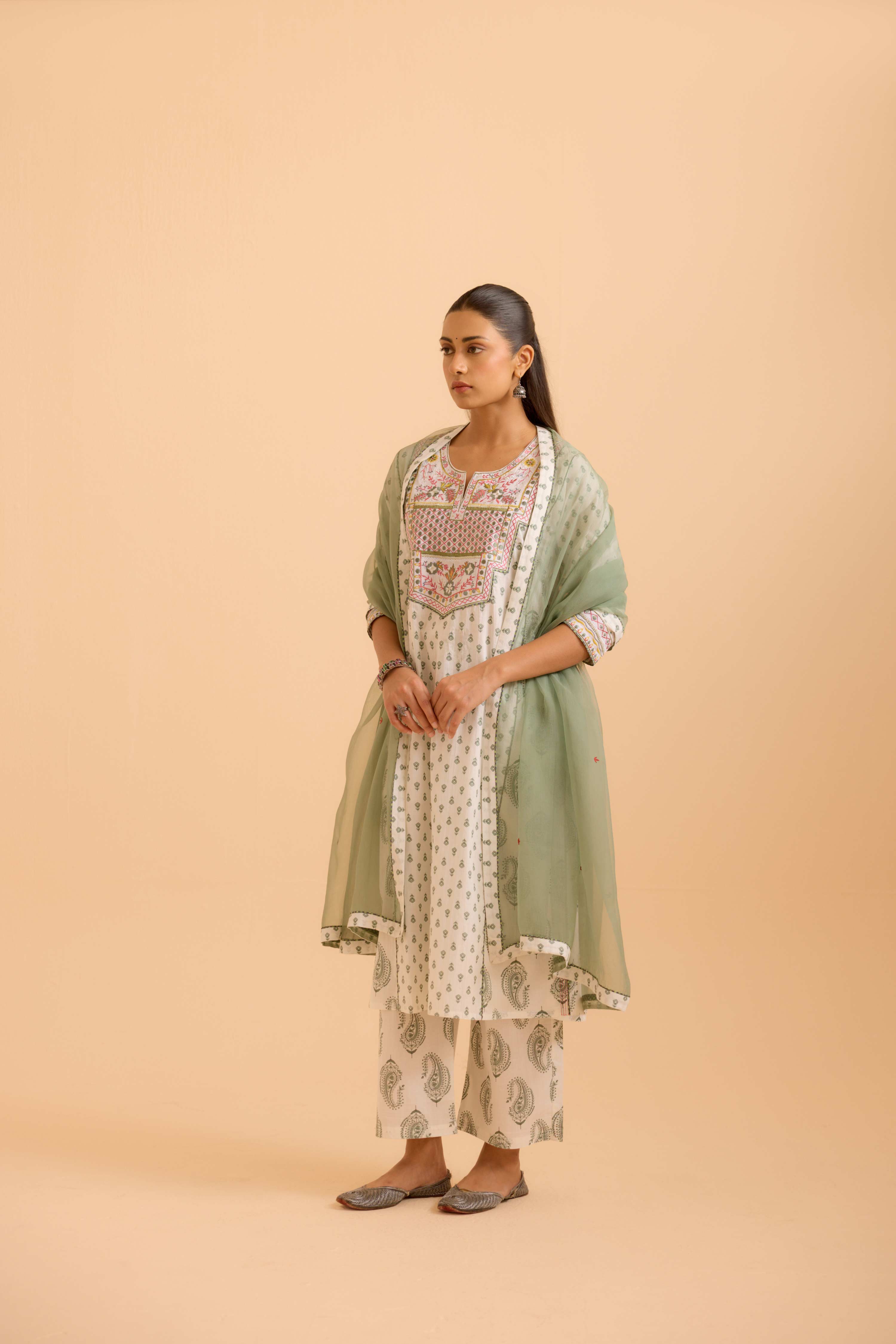 Dienne Cotton Printed Kurta White