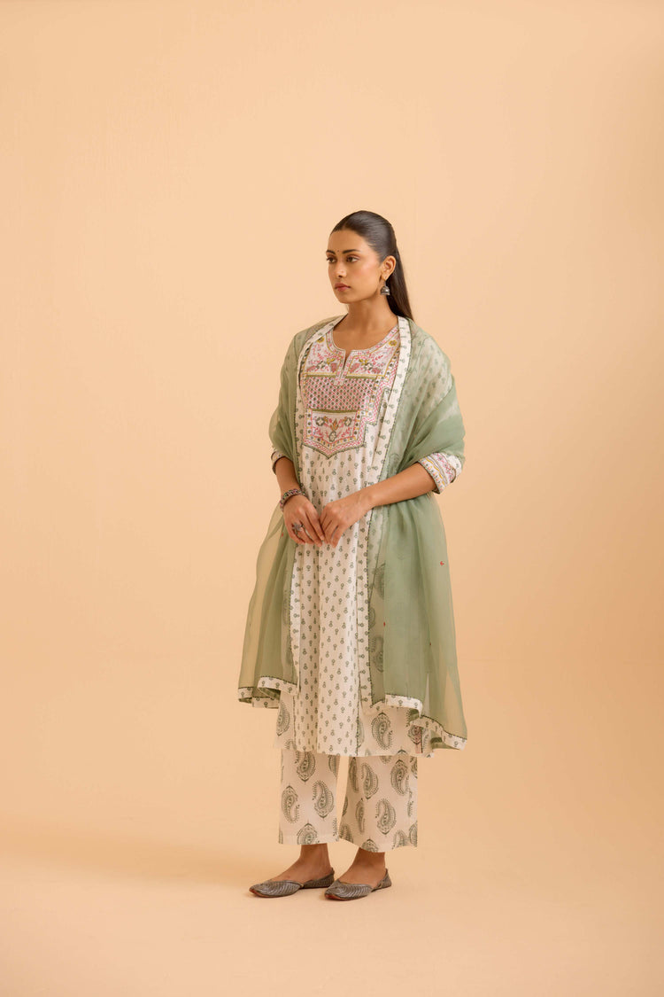 Dienne Cotton Printed Kurta White