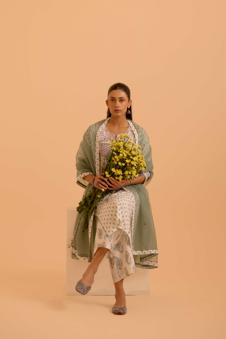 Dienne Cotton Printed Kurta White