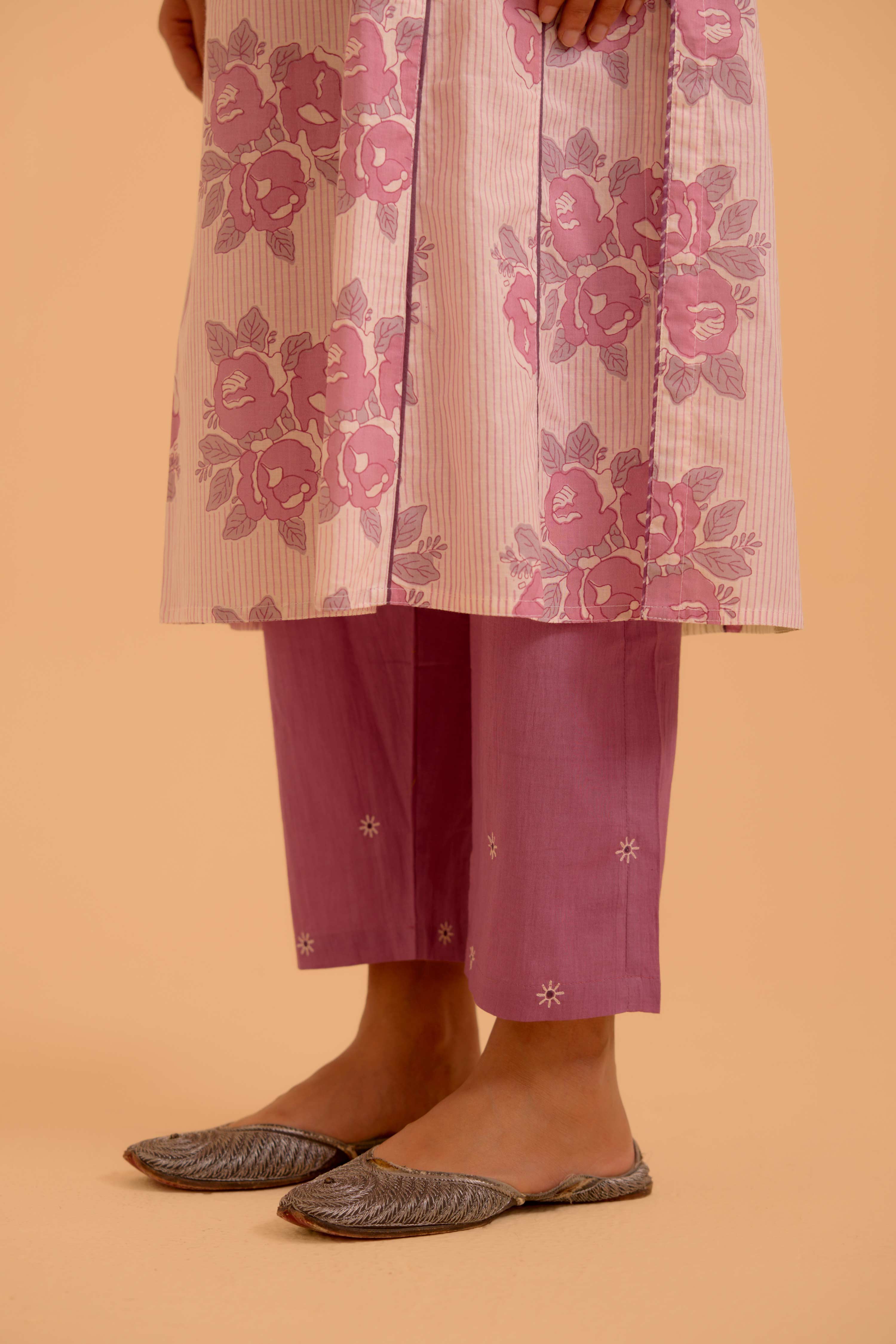 Tulsi Cotton Printed Kurta White Mauve (Set Of 3)