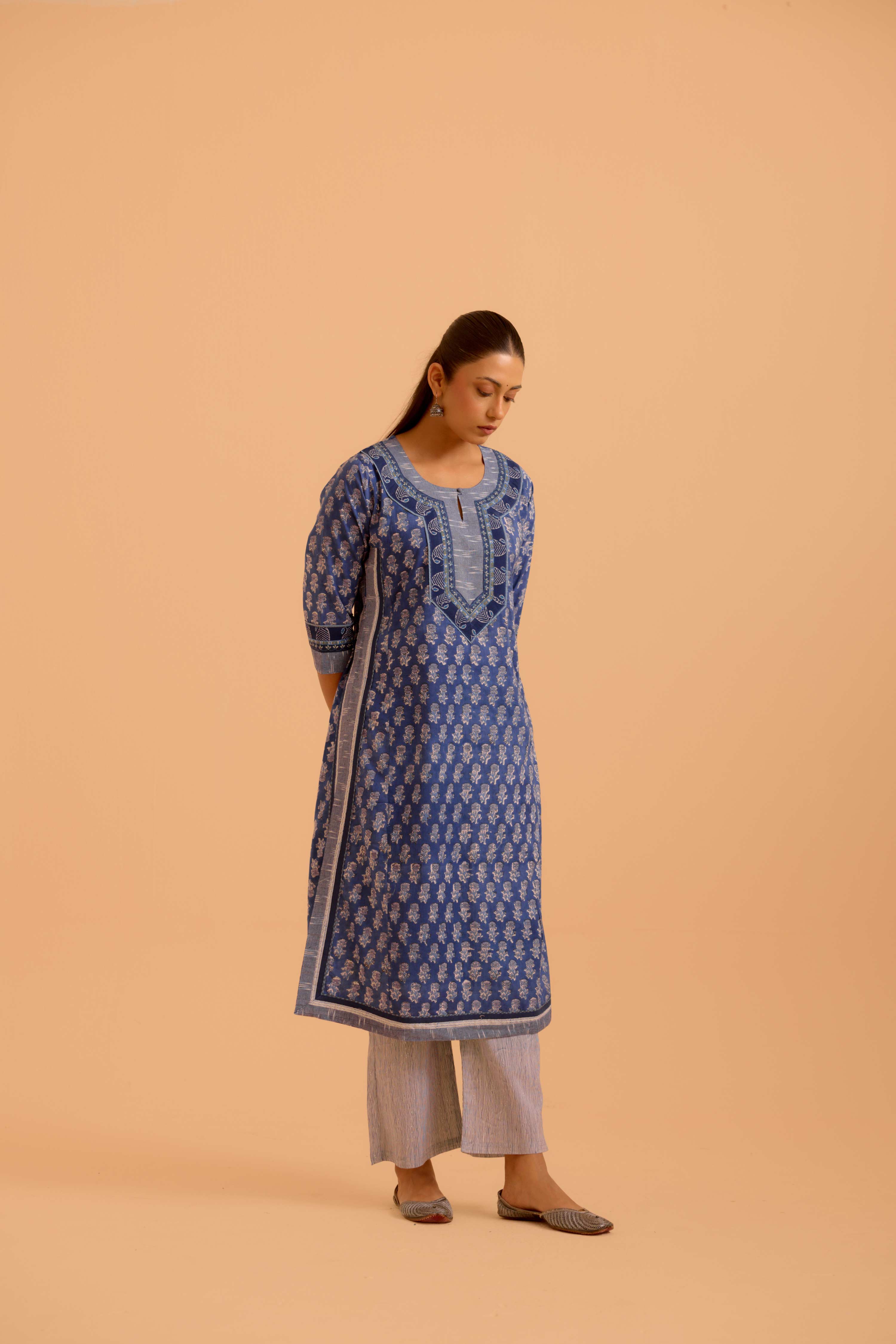 Anu Cotton Printed Kurta Blue
