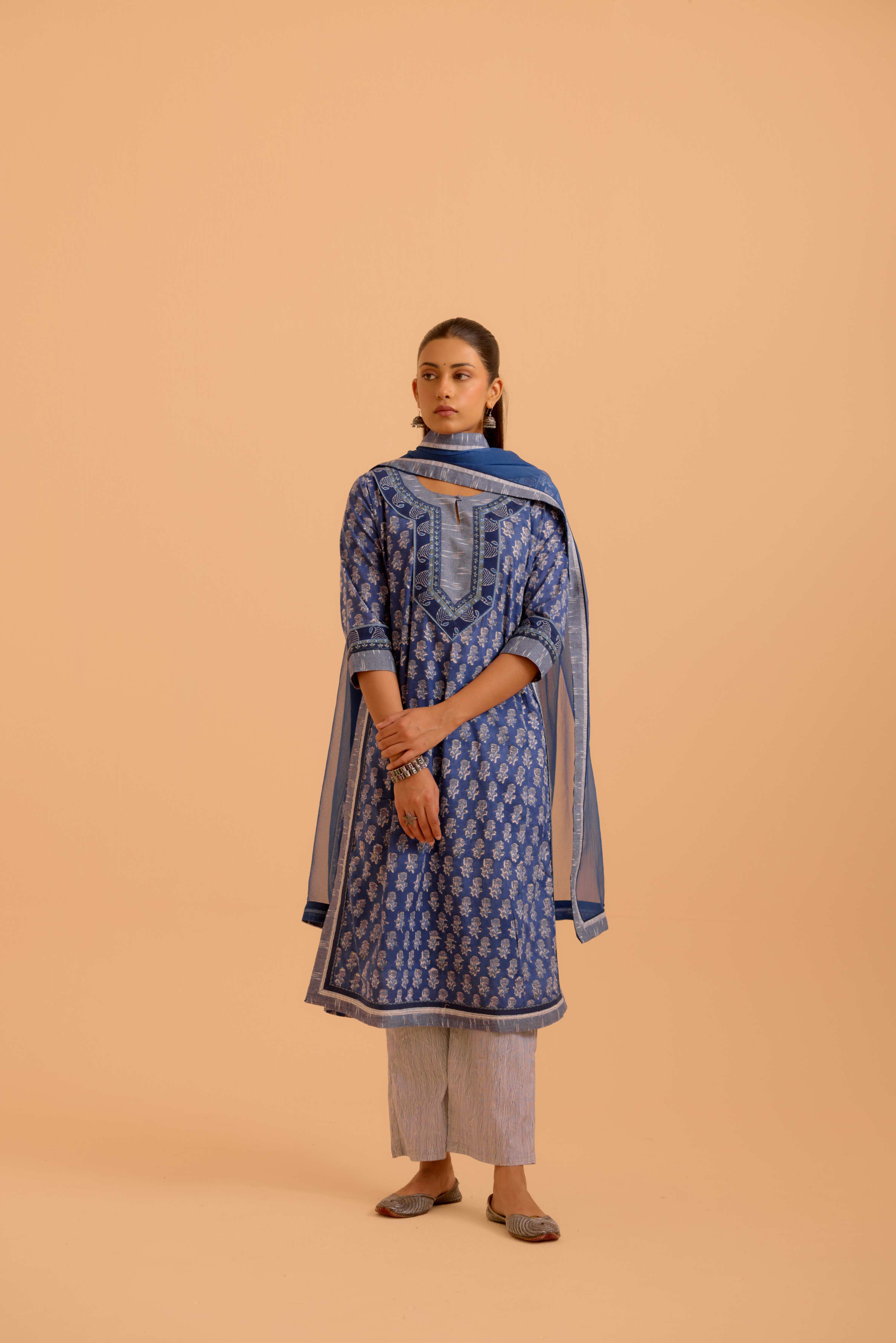 Anu Cotton Printed Kurta Blue