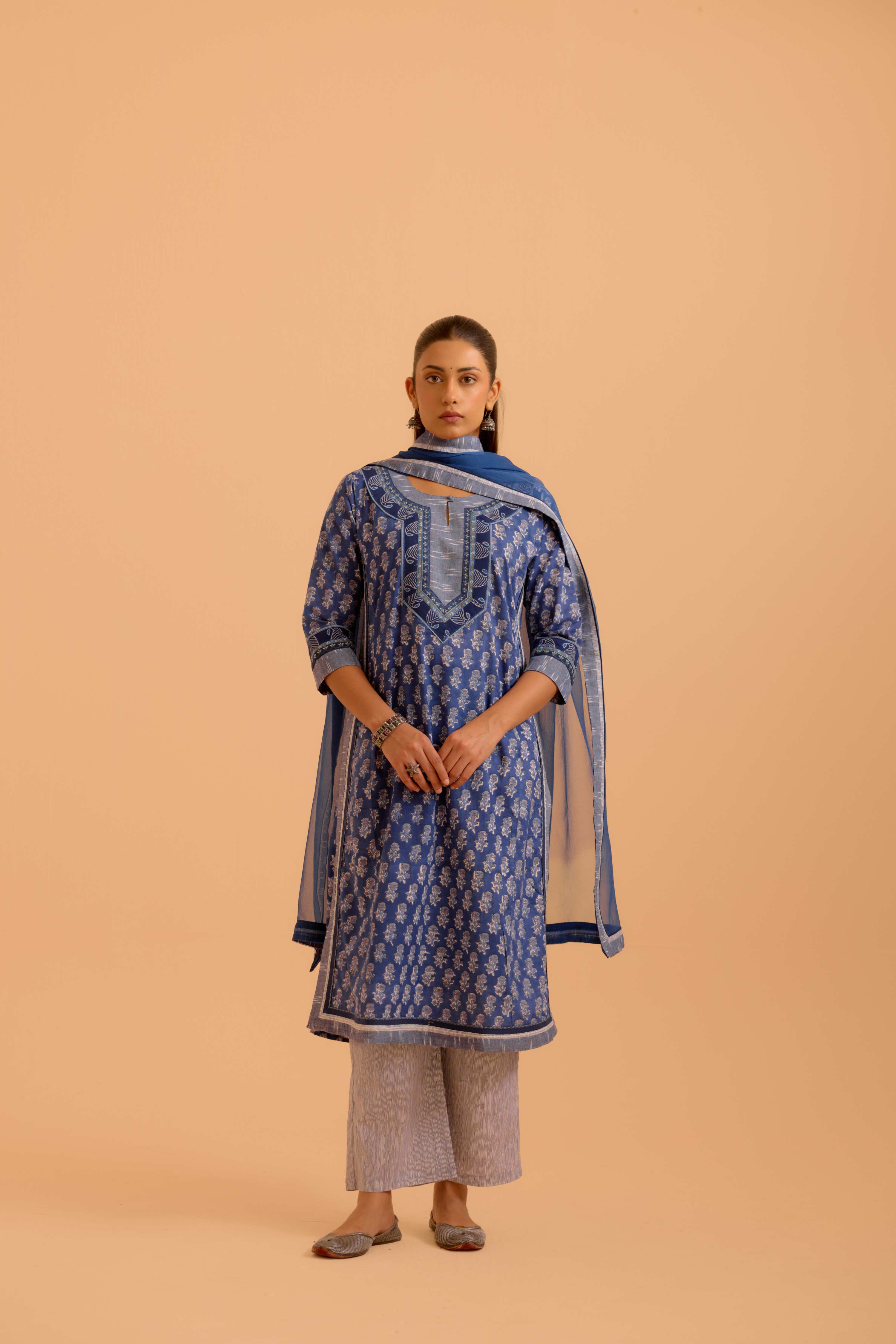 Anu Cotton Printed Kurta Blue