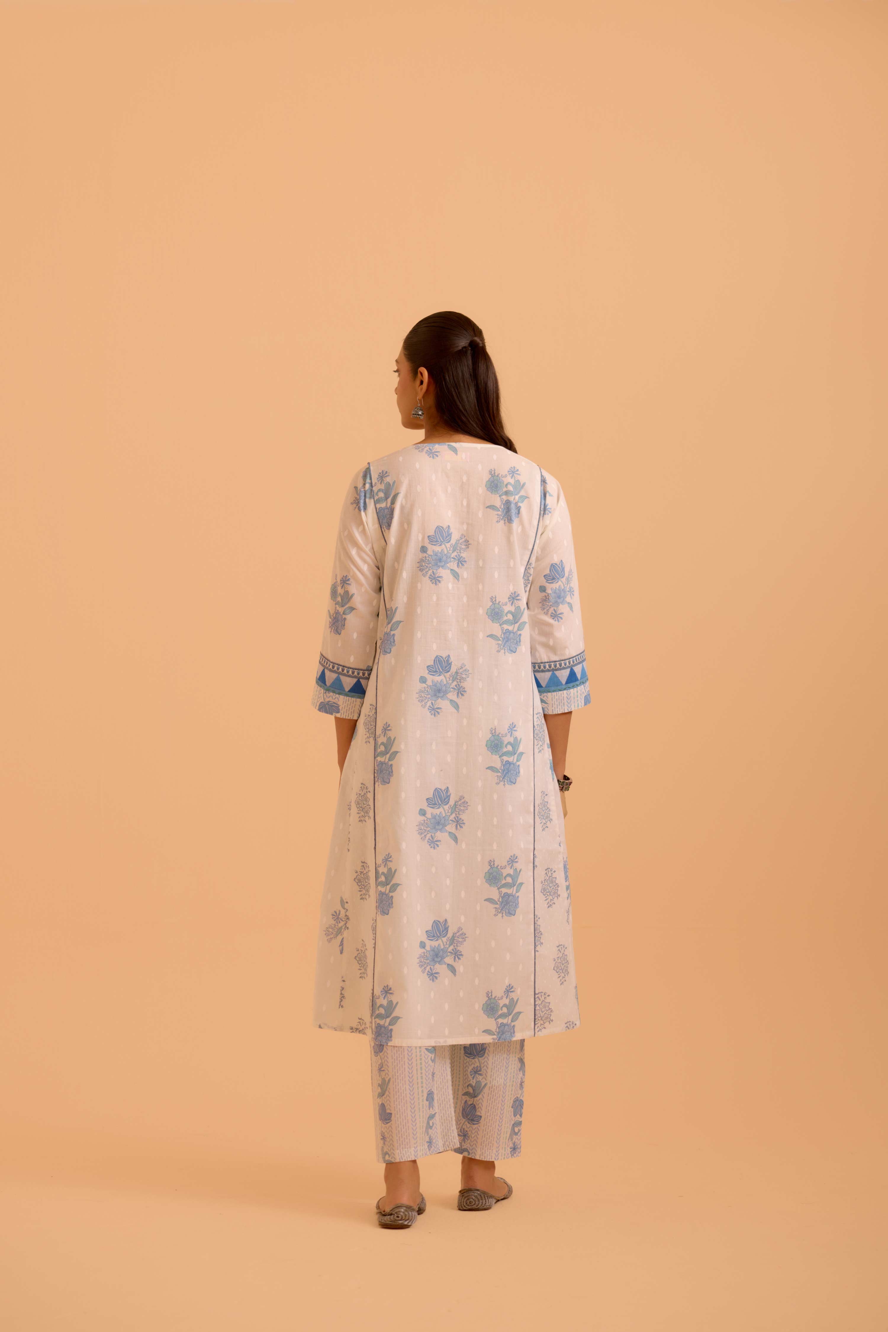 Adya Cotton Printed Kurta White Blue