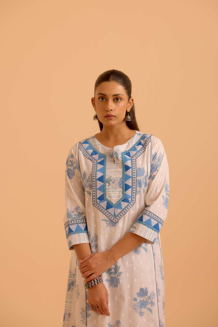 Adya Cotton Printed Kurta White Blue