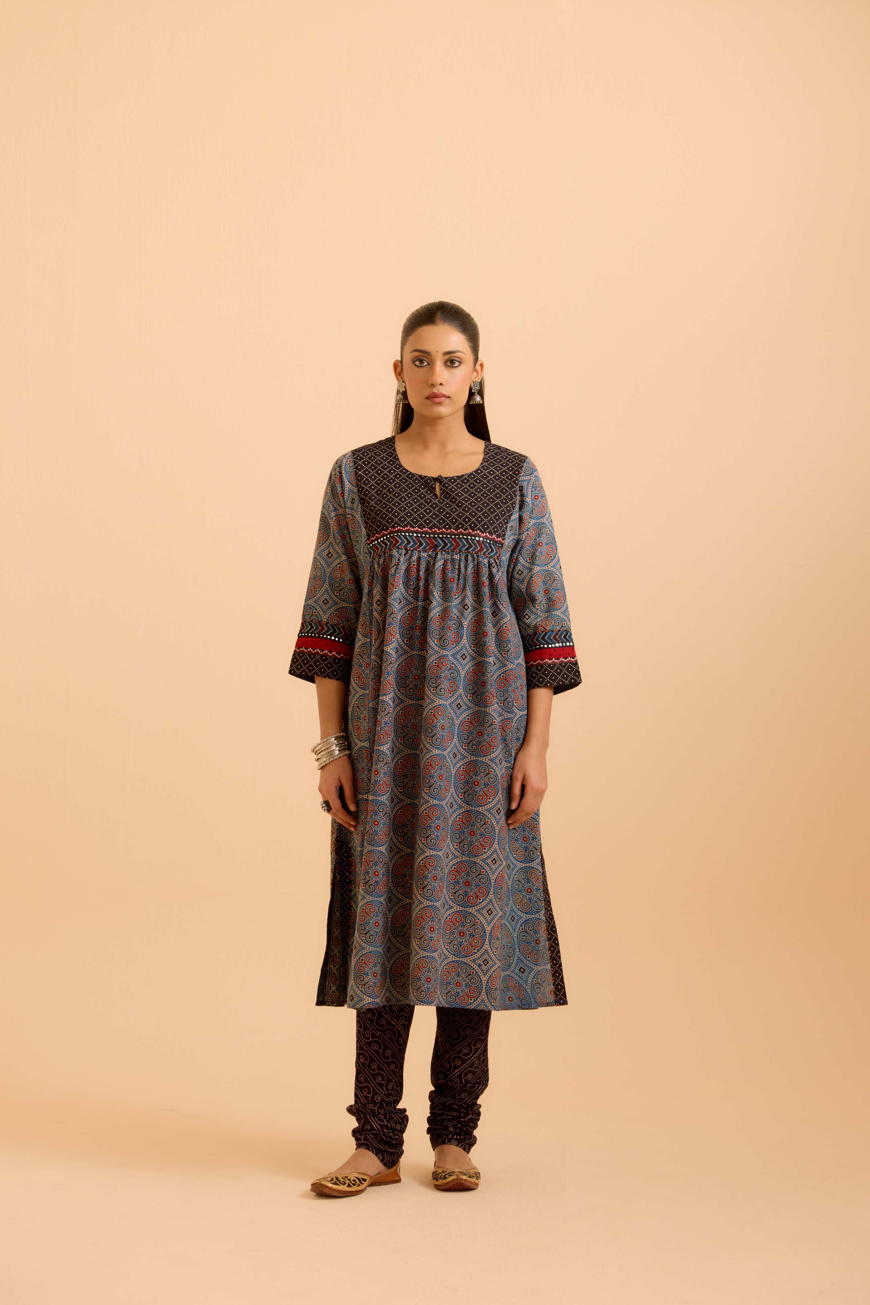 Banjara Cotton Ajrakh Printed Kurta Blue (Set Of 3)