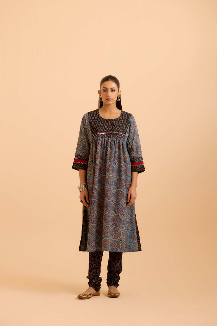 Banjara Cotton Ajrakh Printed Kurta Blue (Set Of 3)