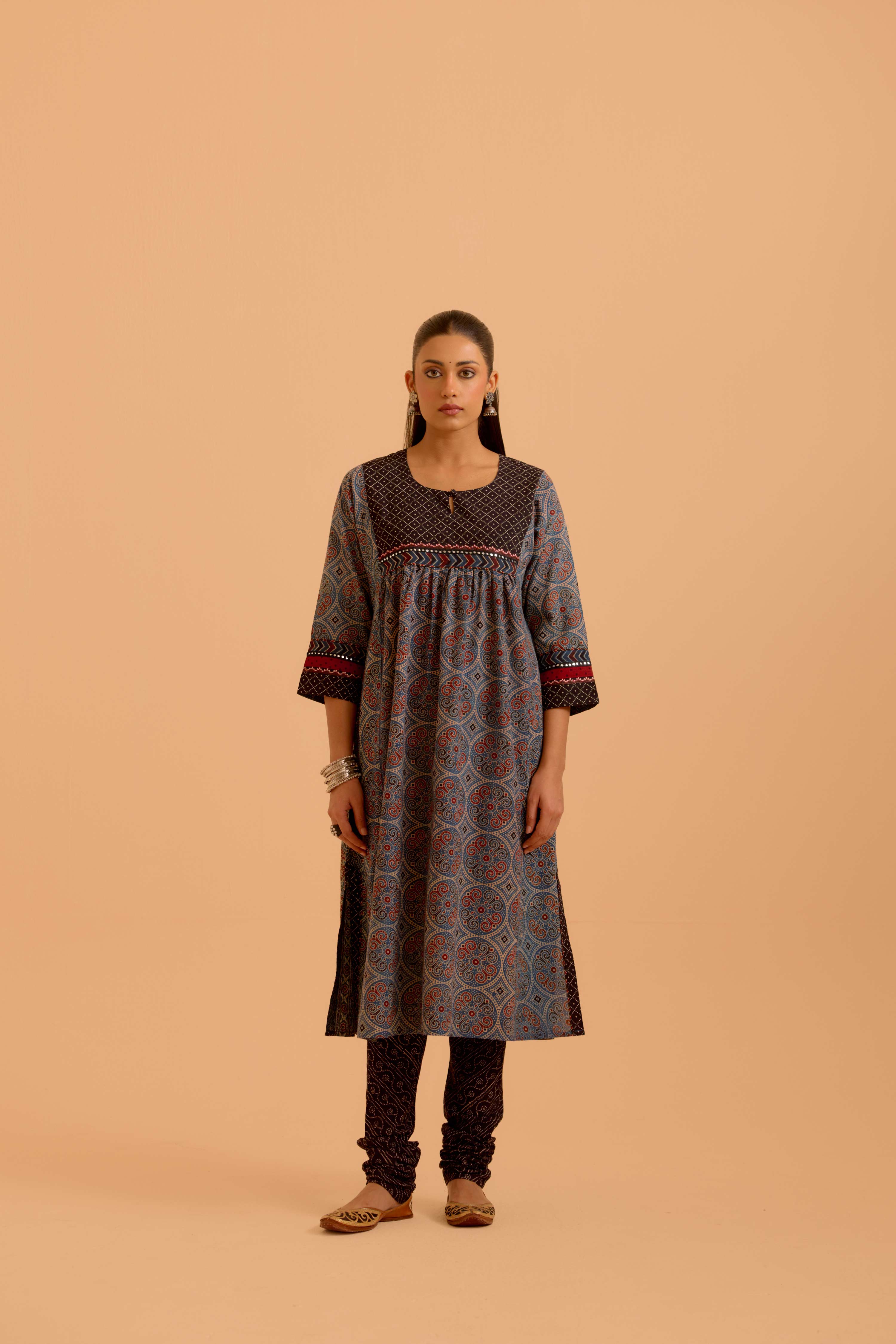Banjara Cotton Ajrakh Printed Kurta Blue (Set Of 3)