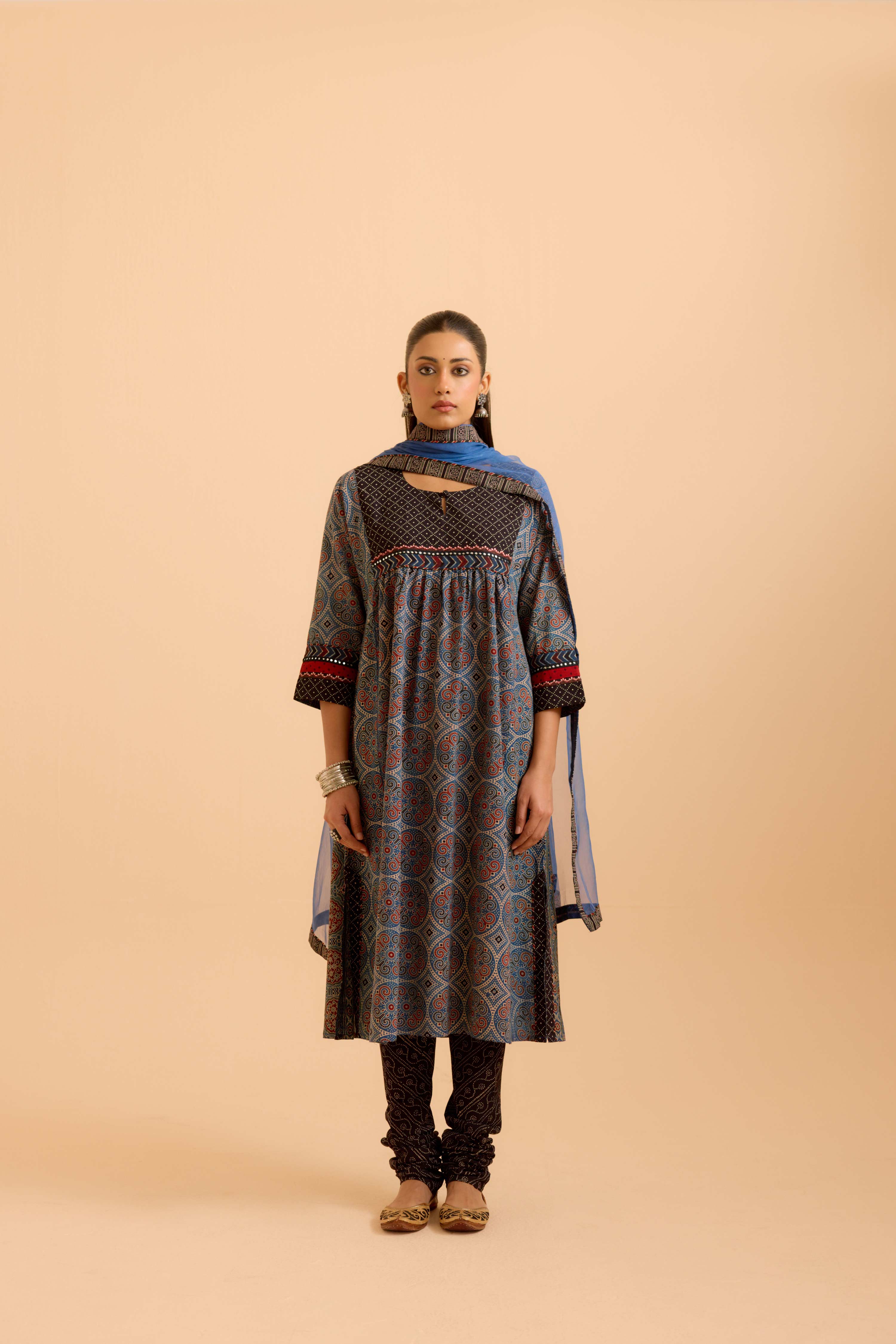 Banjara Cotton Ajrakh Printed Kurta Blue (Set Of 3)