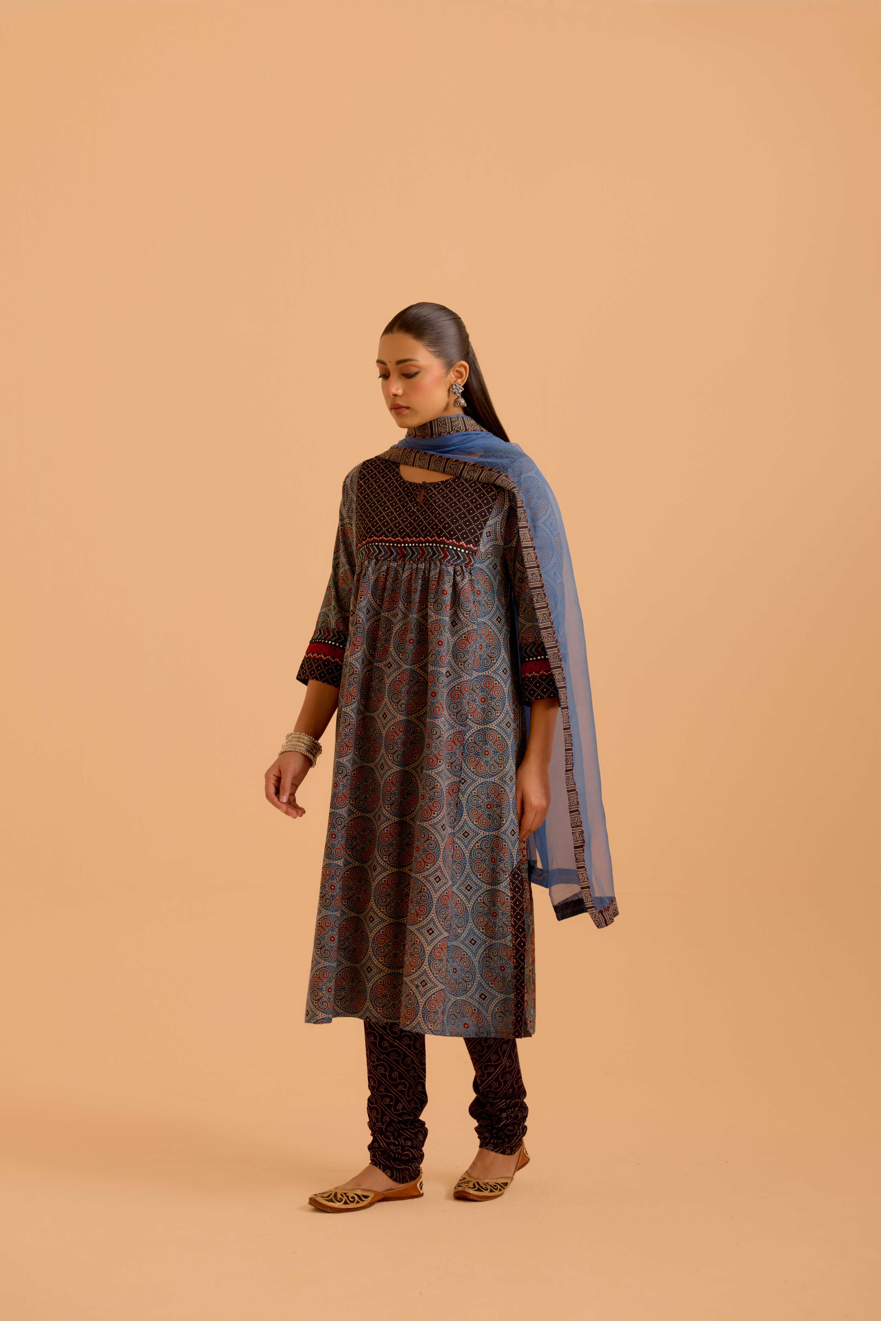 Banjara Cotton Ajrakh Printed Kurta Blue (Set Of 3)