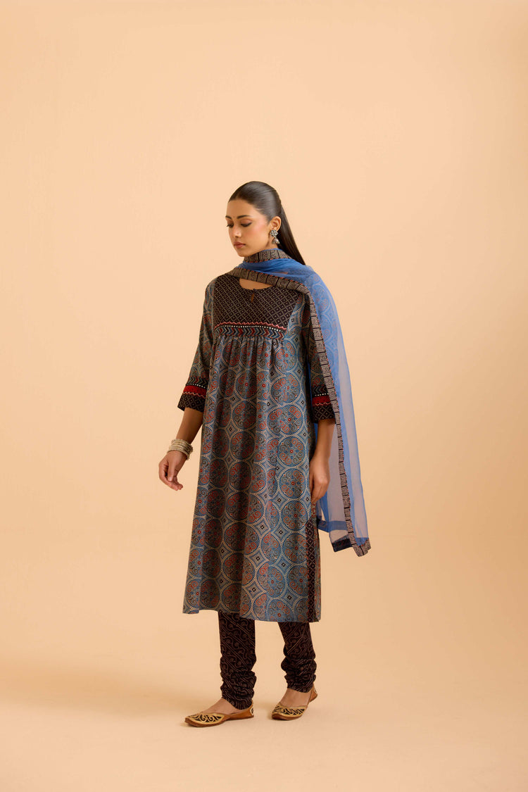 Banjara Cotton Ajrakh Printed Kurta Blue (Set Of 3)