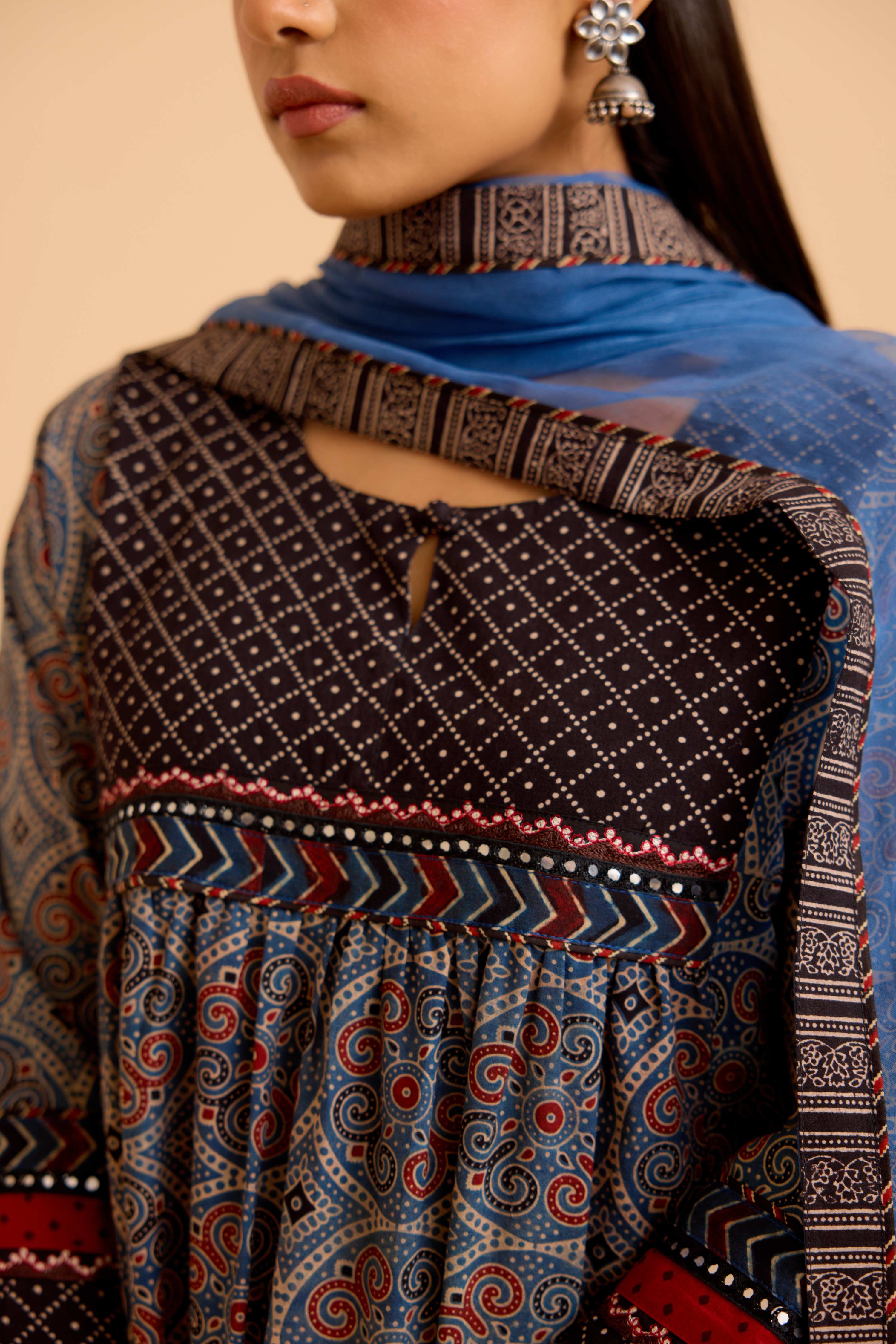 Banjara Cotton Ajrakh Printed Kurta Blue (Set Of 3)