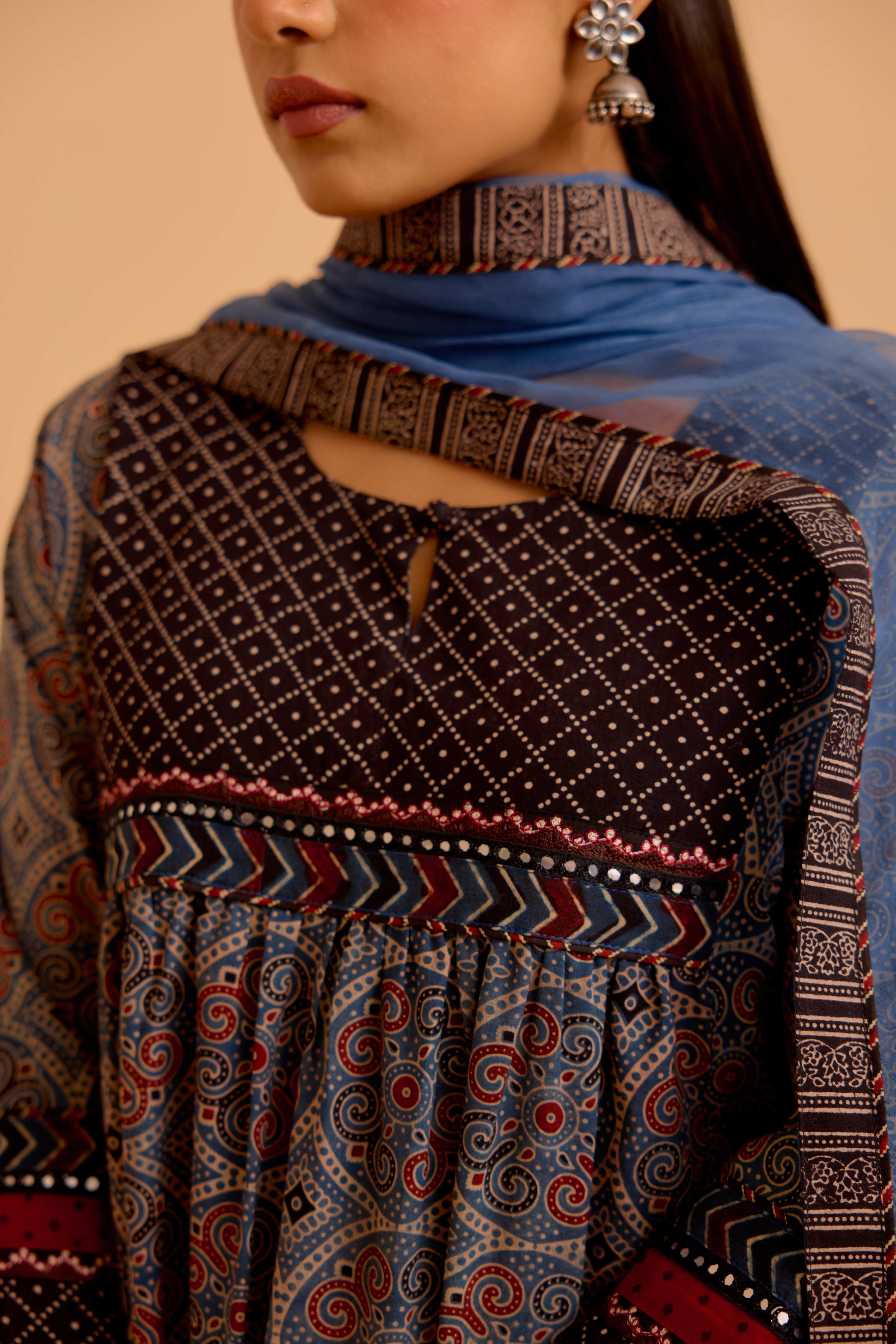 Banjara Cotton Ajrakh Printed Kurta Blue (Set Of 3)