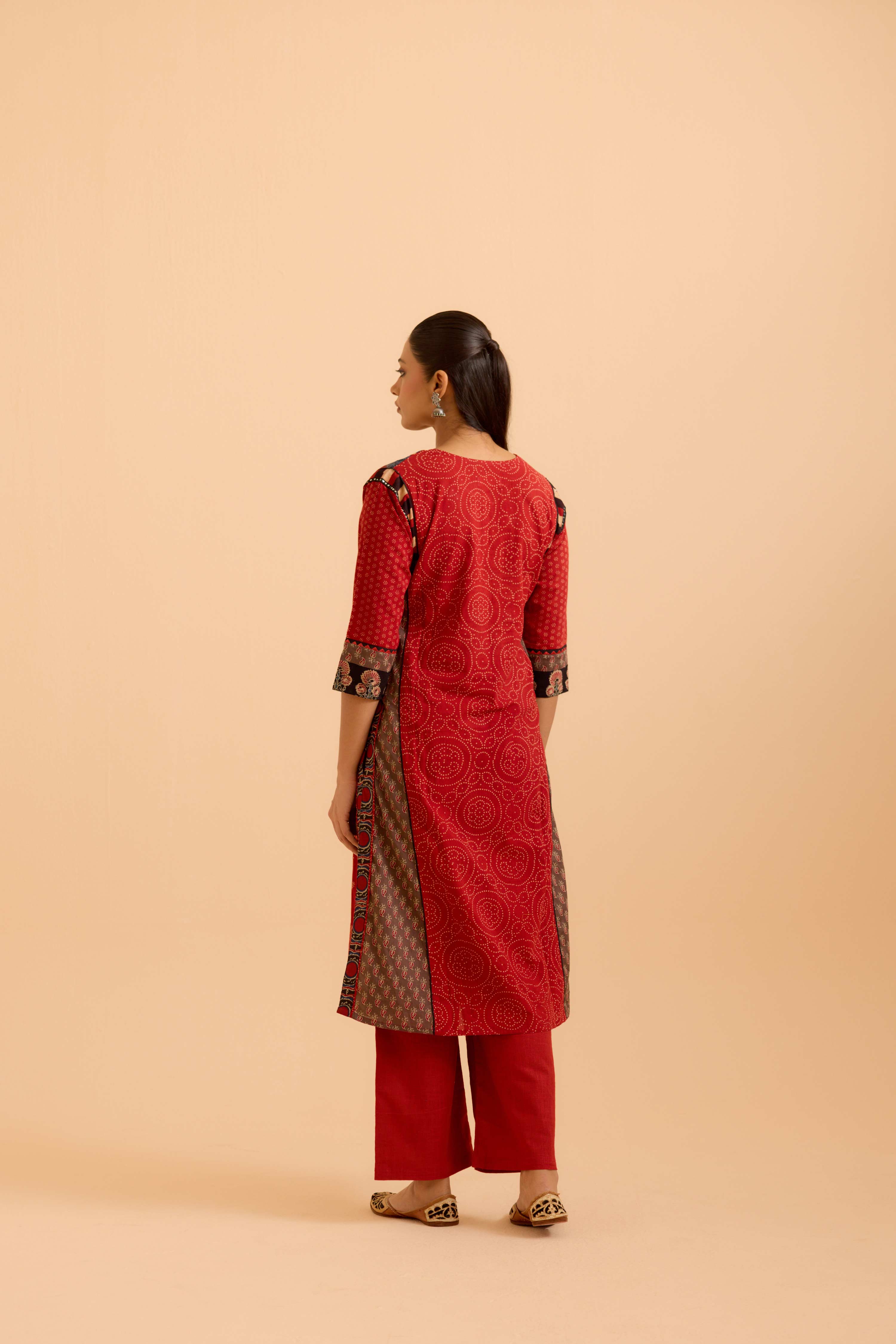 Rozana Cotton Ajrakh Printed Kurta Maroon (Set Of 3)