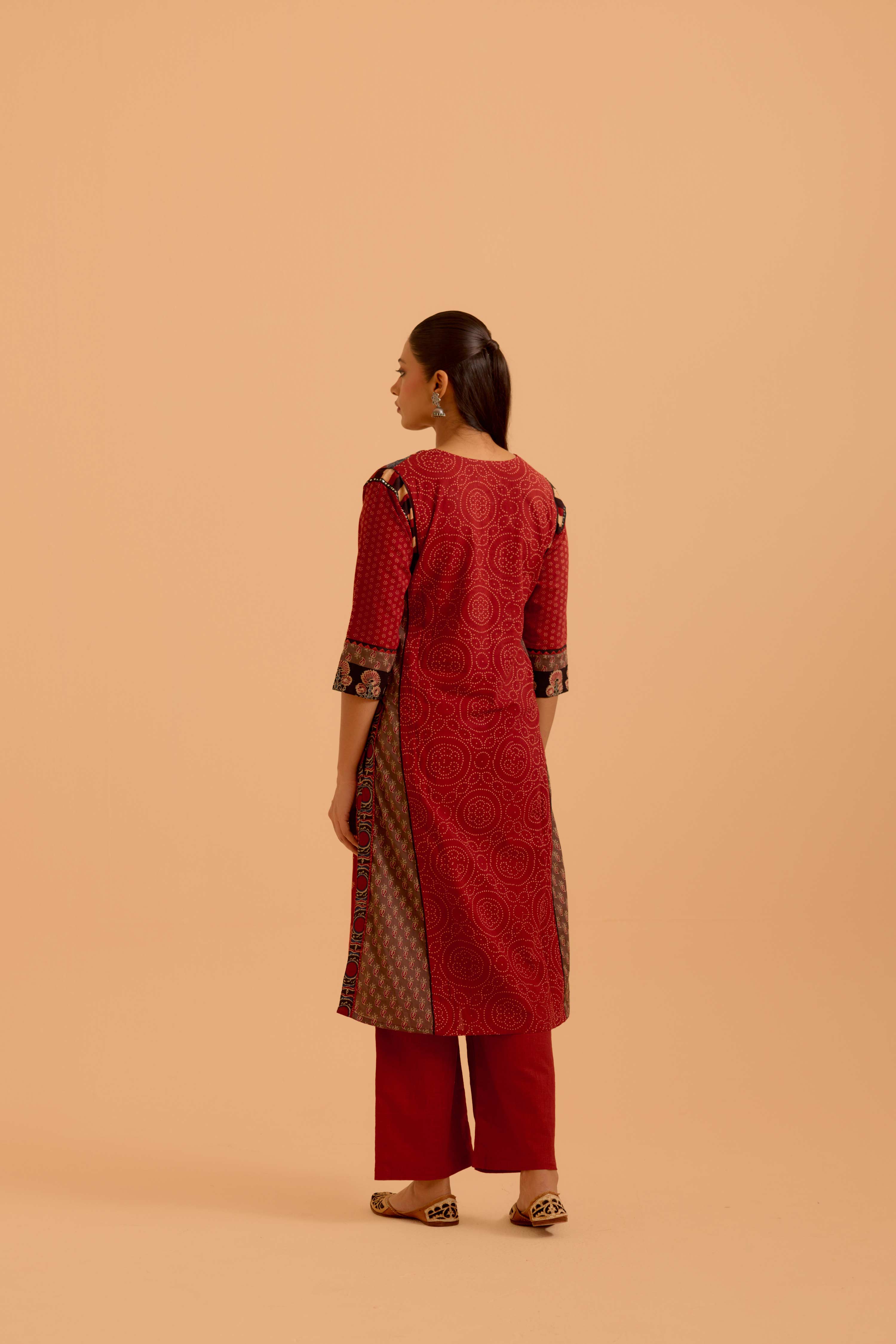 Rozana Cotton Ajrakh Printed Kurta Maroon (Set Of 3)