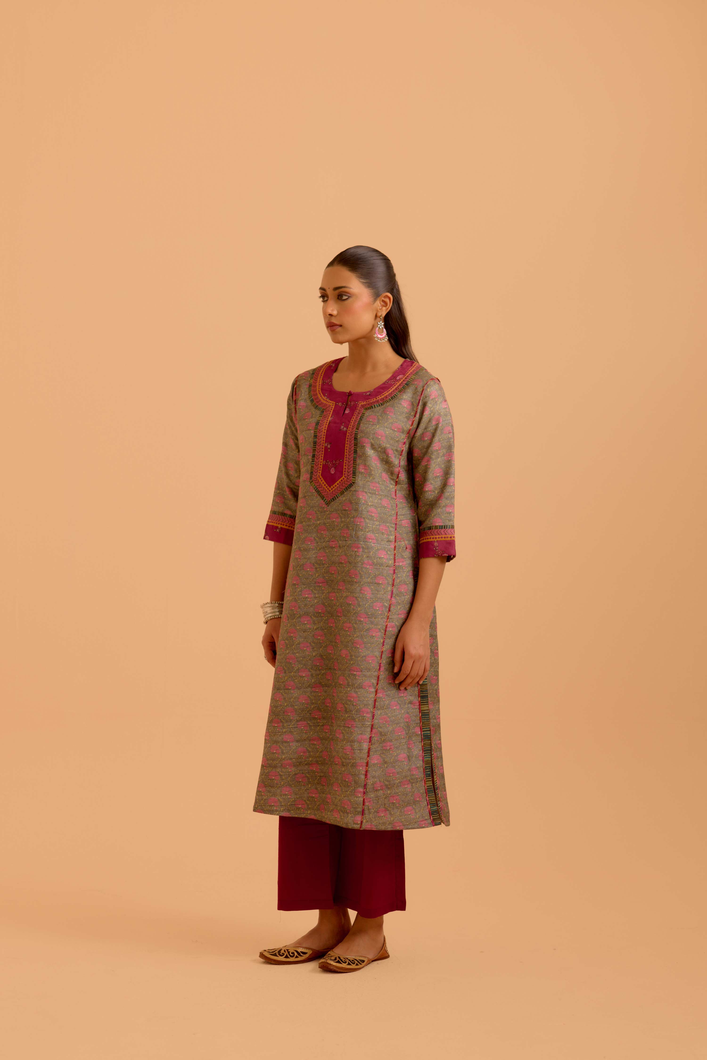 Rozana Kurta Grey Peach (Set Of 2)