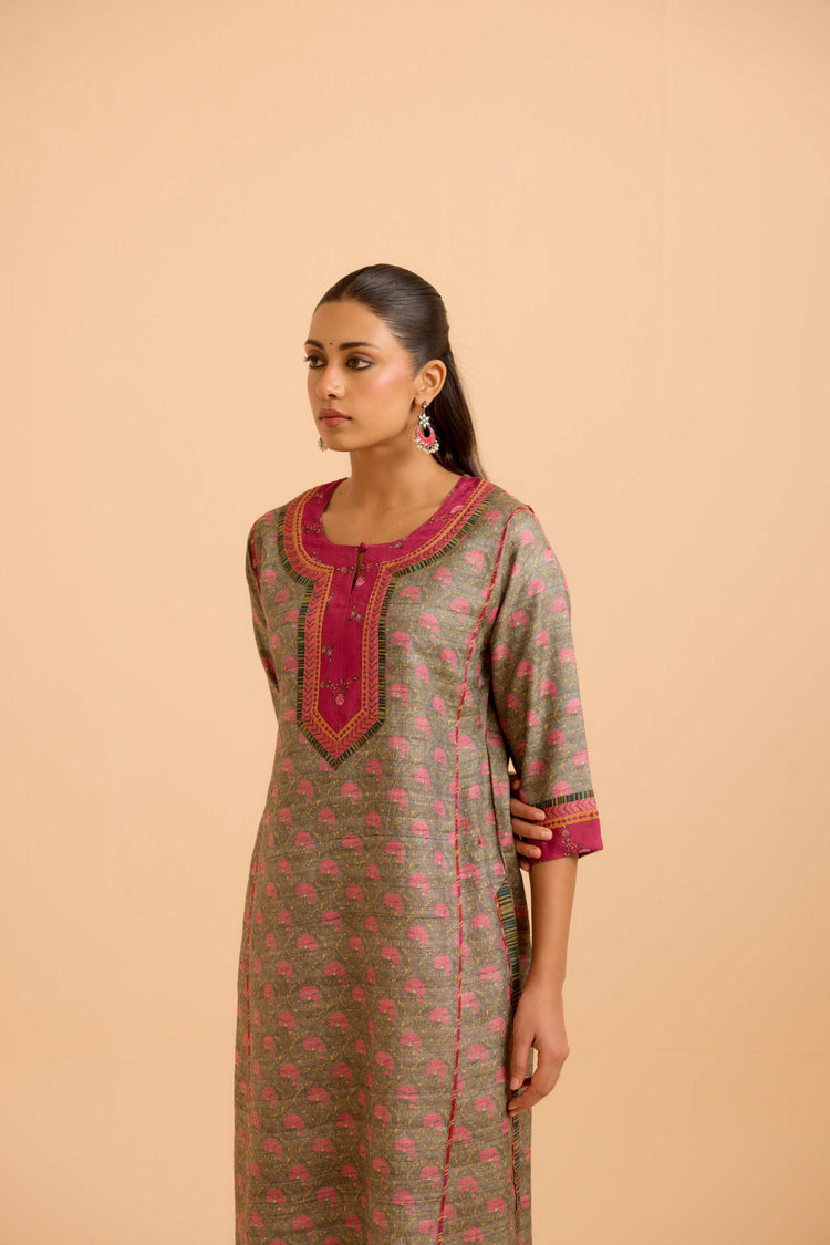 Rozana Kurta Grey Peach (Set Of 2)