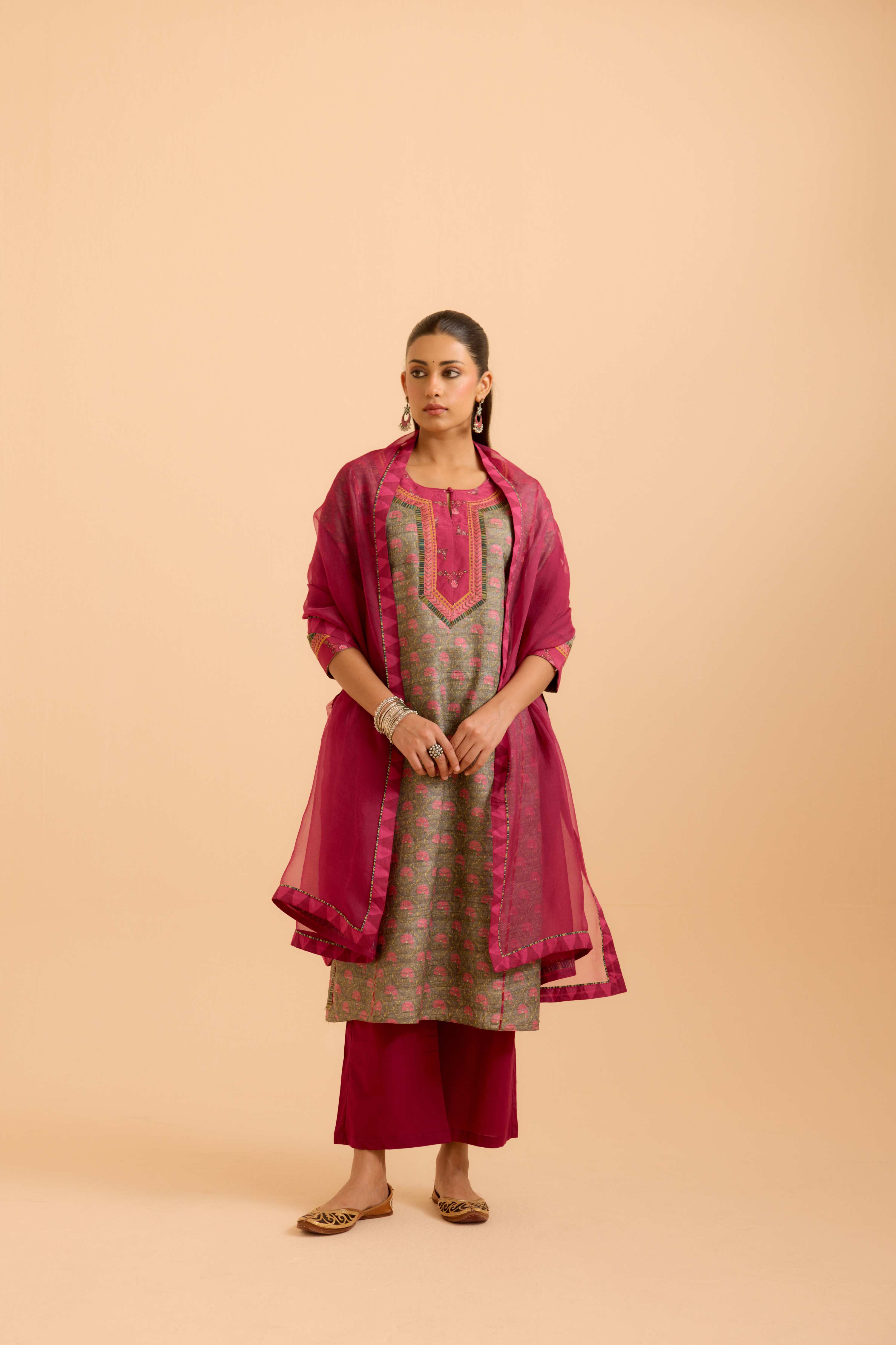 Rozana Kurta Grey Peach (Set Of 2)