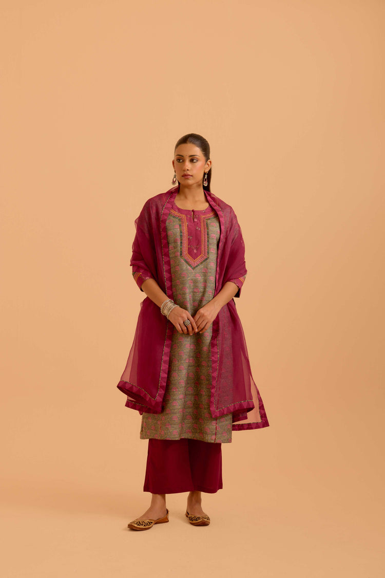 Rozana Kurta Grey Peach (Set Of 2)