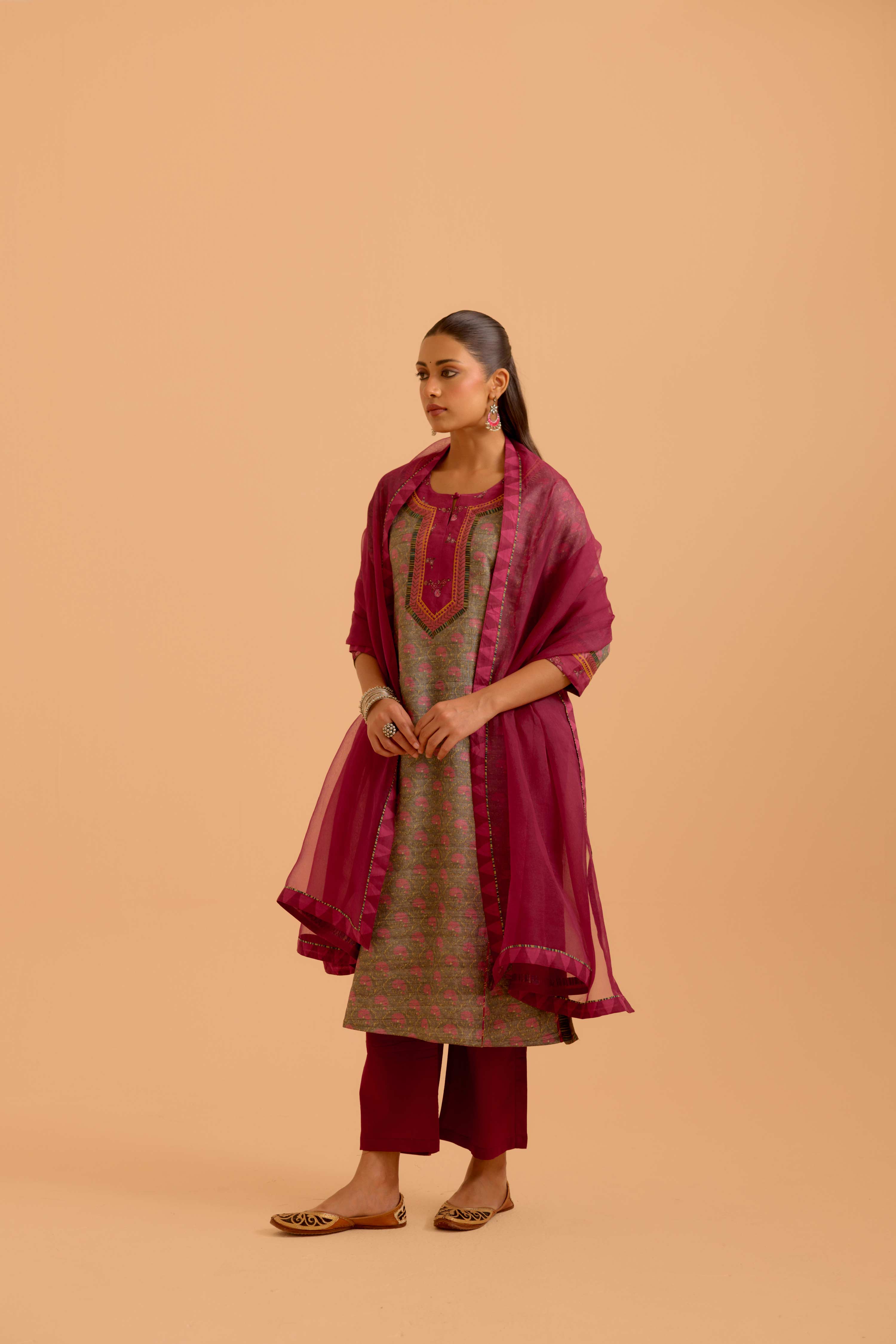 Rozana Kurta Grey Peach (Set Of 2)
