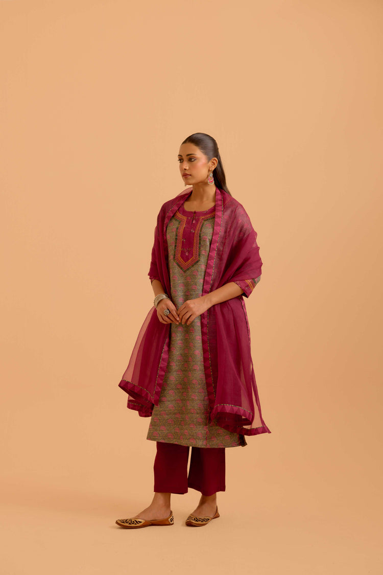 Rozana Kurta Grey Peach (Set Of 2)
